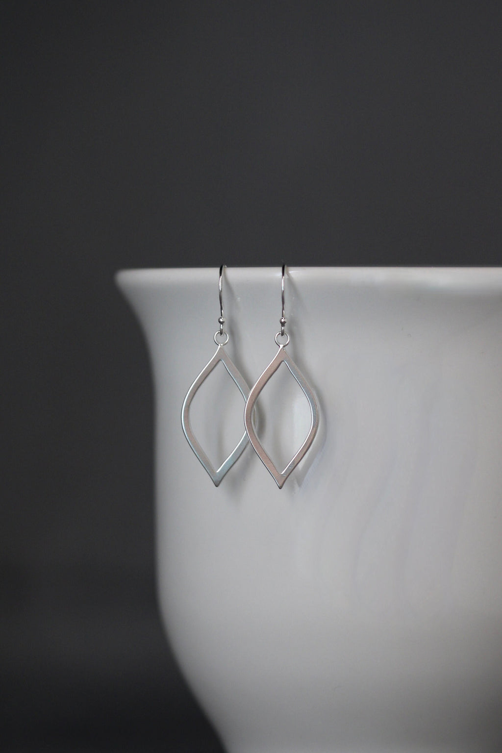 Matte Silver Marquise Charm Earrings