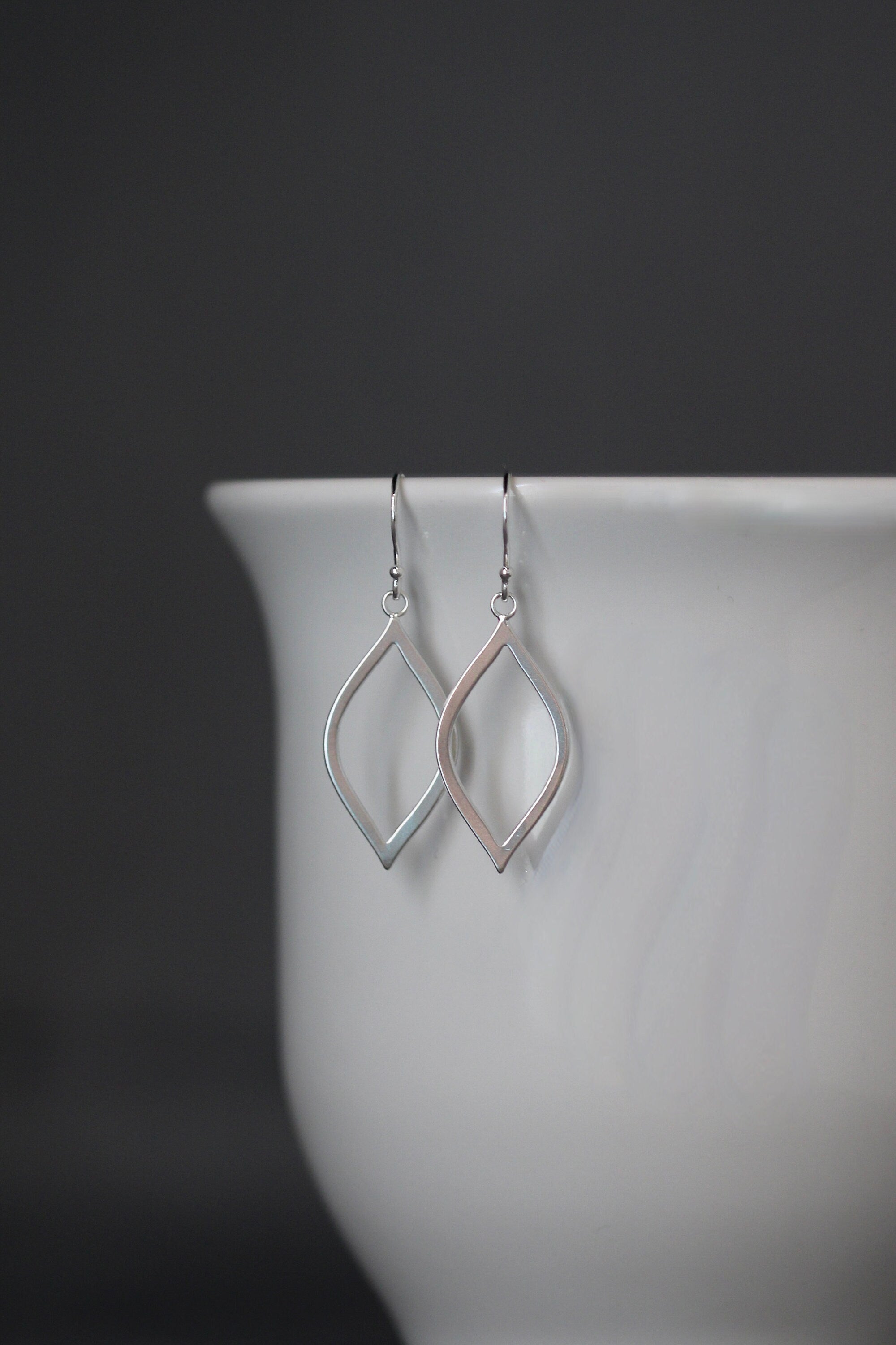 Matte Silver Marquise Charm Earrings
