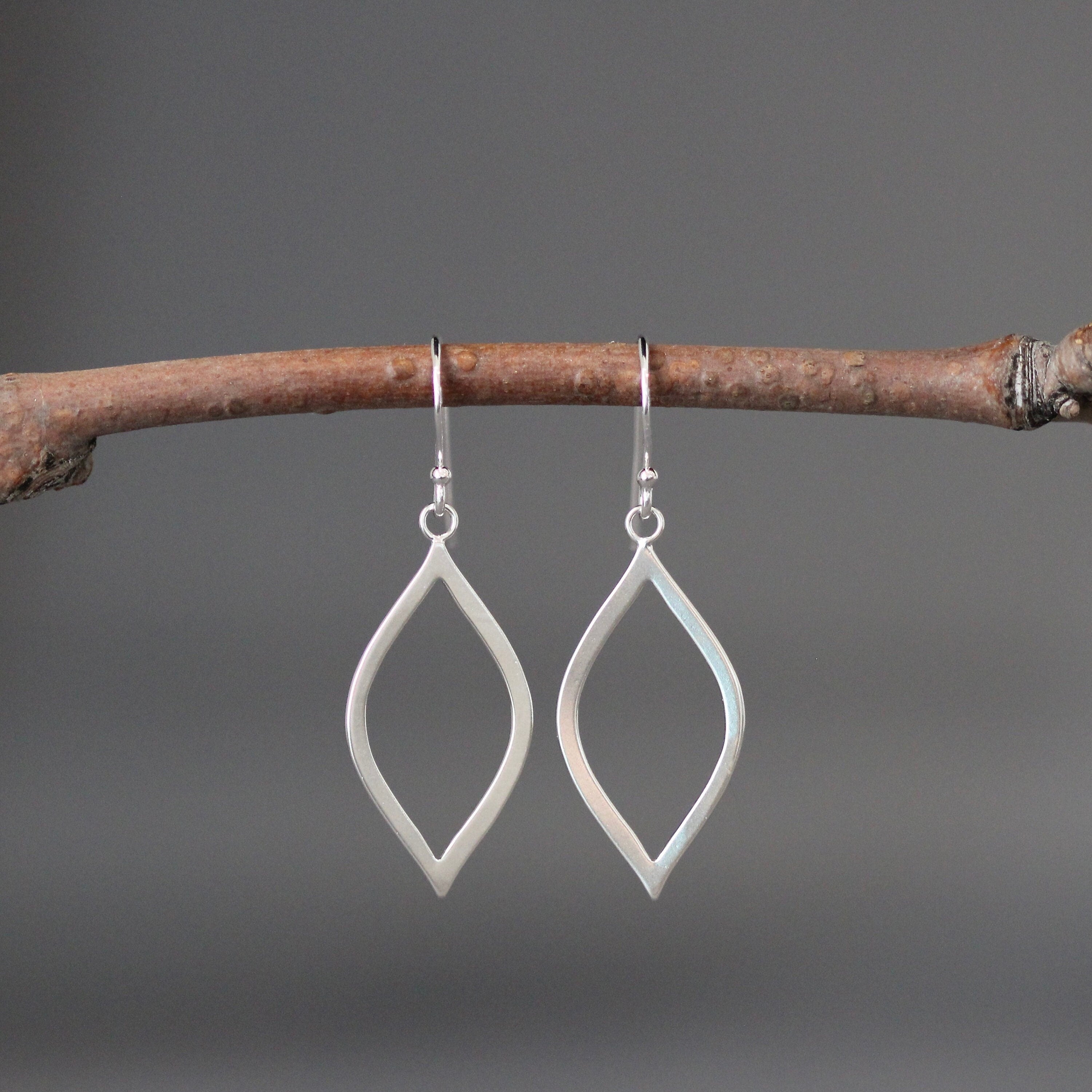 Matte Silver Marquise Charm Earrings
