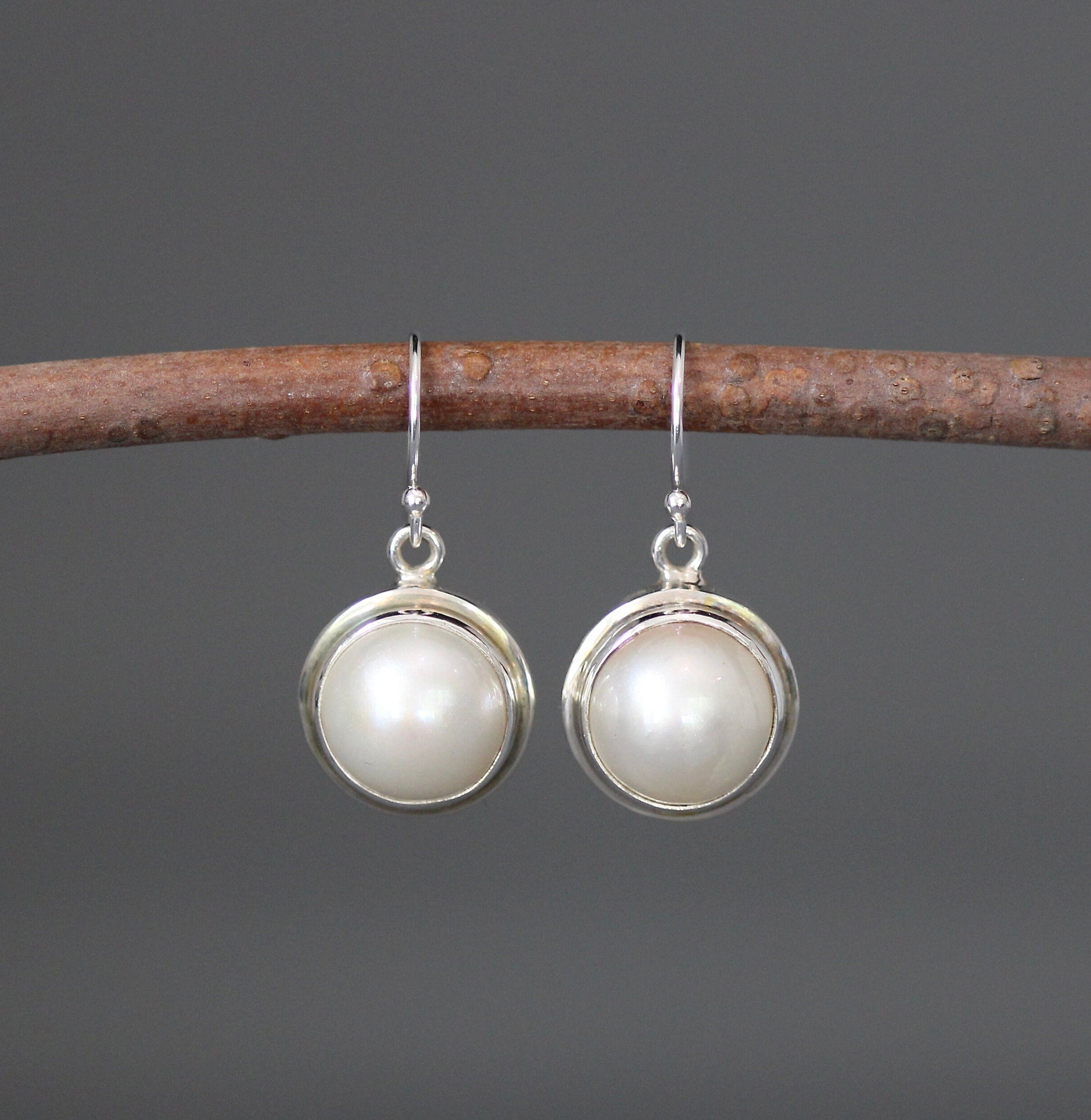 White Freshwater Pearl and Bali Silver Earrings