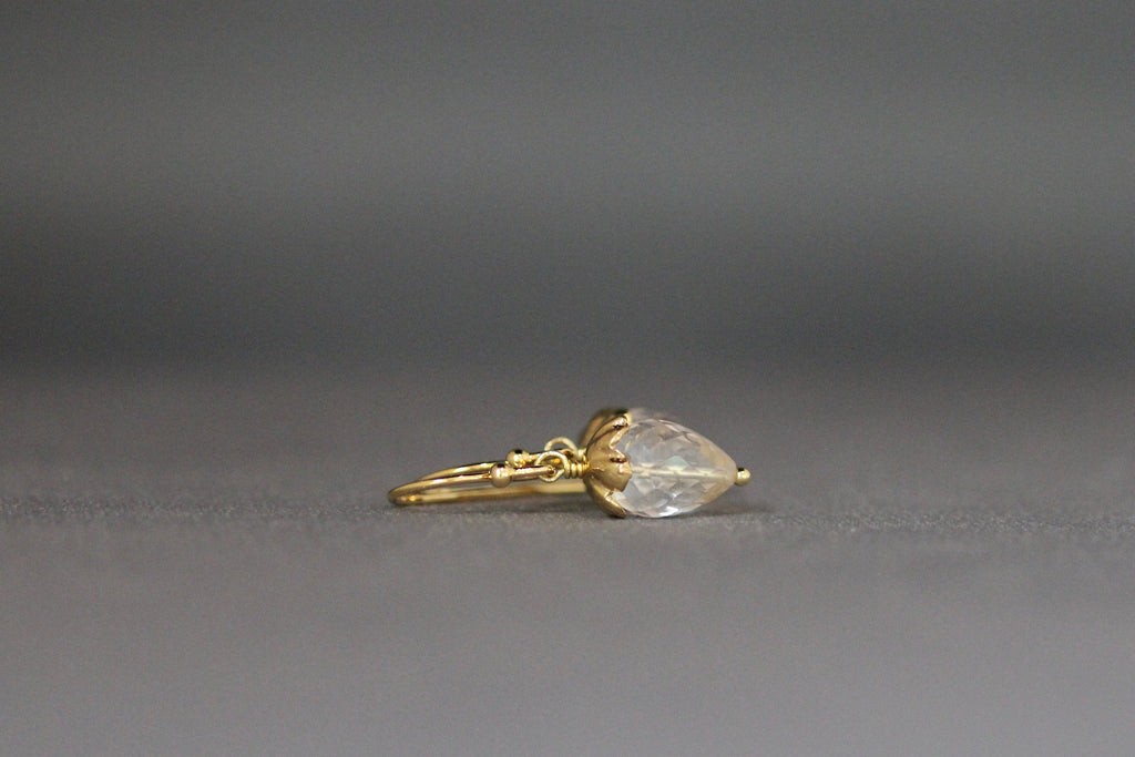 Clear Quartz Crystal Acorn Drop Earrings in Gold Vermeil