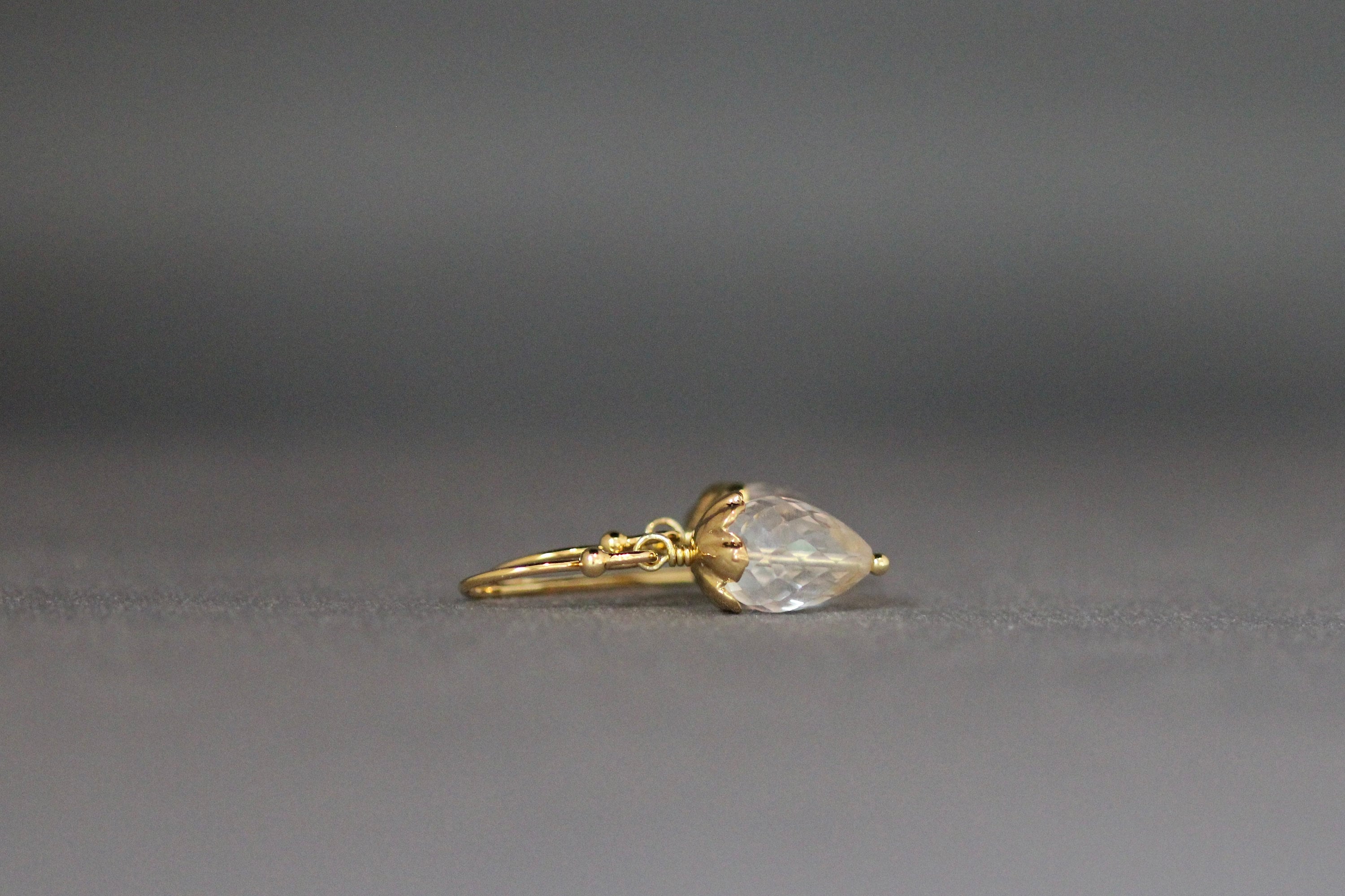 Clear Quartz Crystal Acorn Drop Earrings in Gold Vermeil