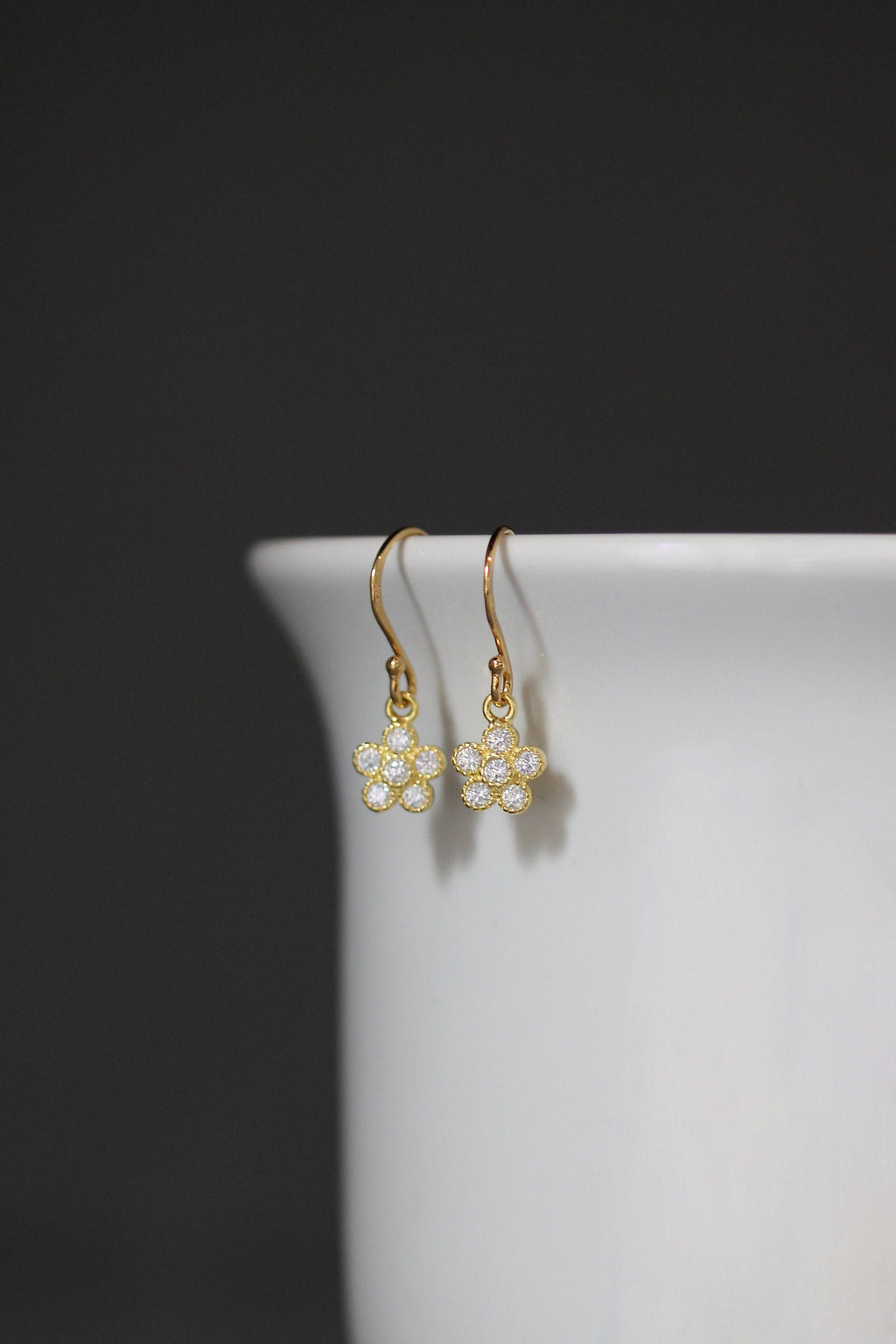 Gold Vermeil Flower Charm Earrings with Cubic Zirconia
