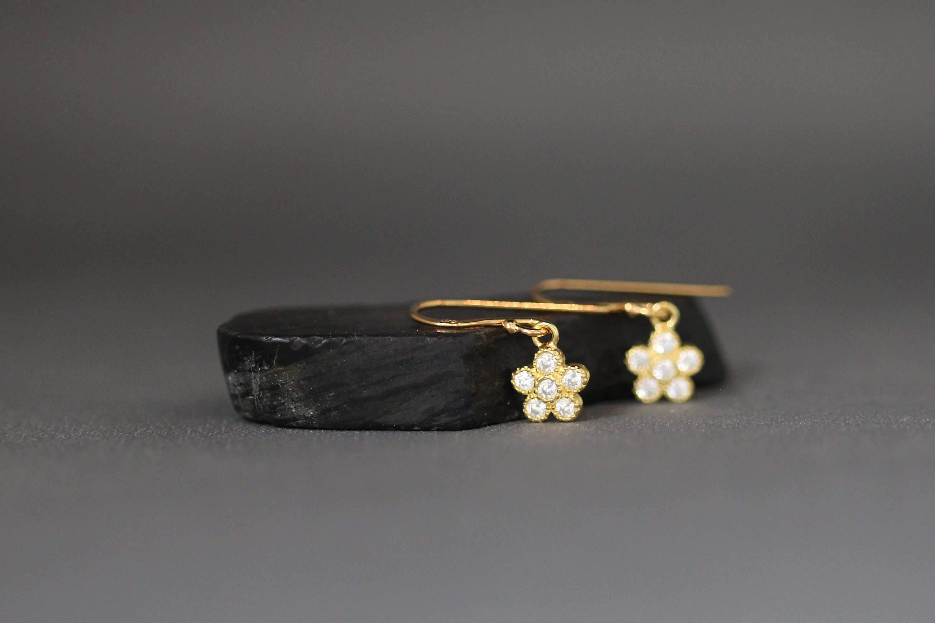 Gold Vermeil Flower Charm Earrings with Cubic Zirconia