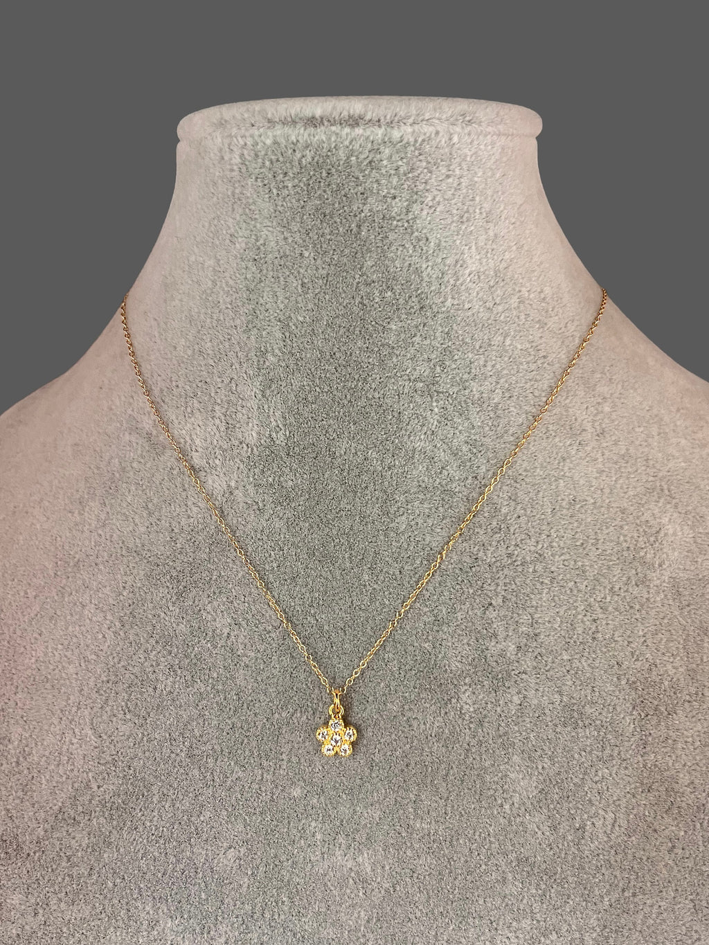 Cubic Zirconia Gold Vermeil Flower Pendant Necklace on Gold Filled Chain