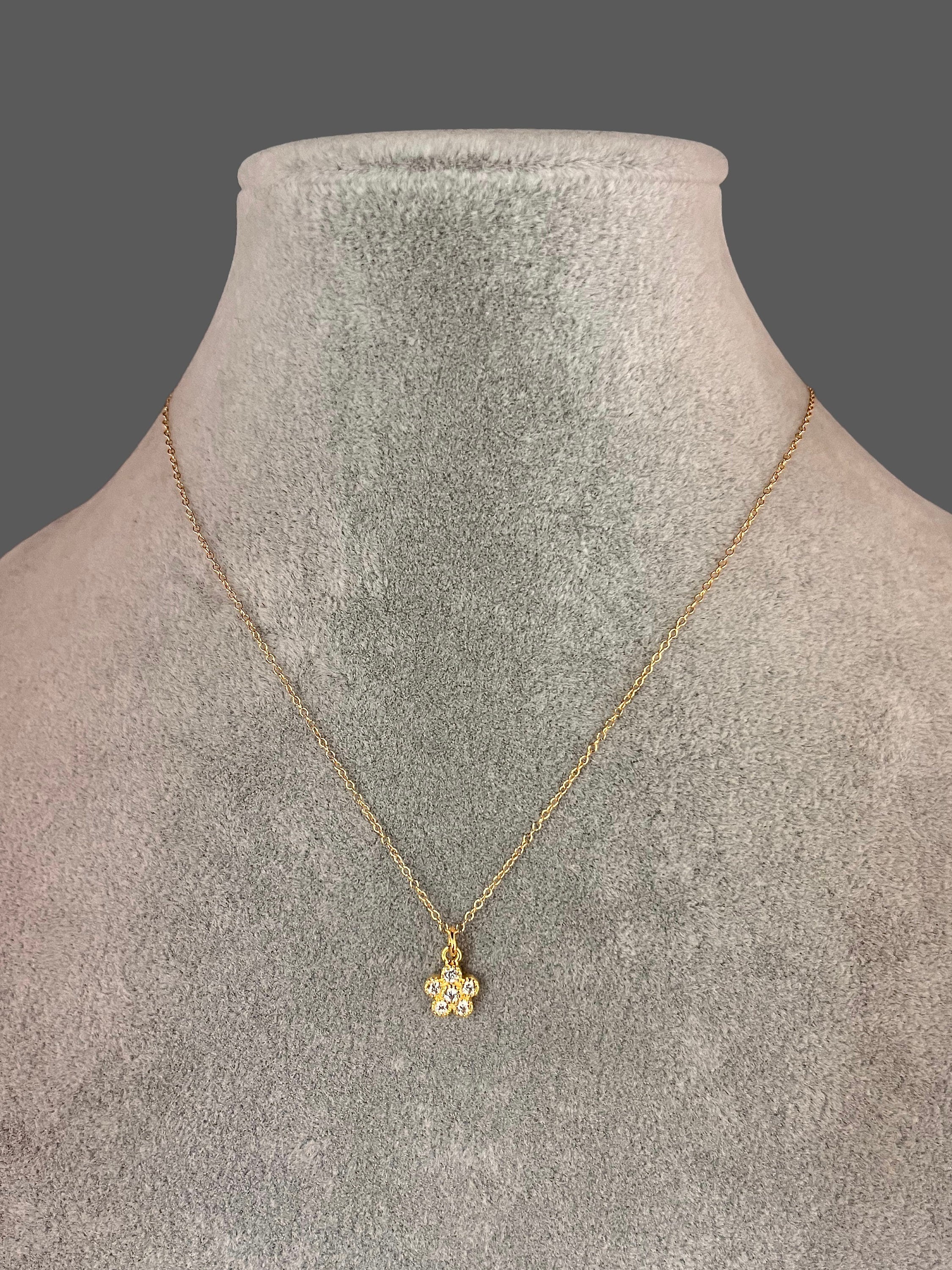 Cubic Zirconia Gold Vermeil Flower Pendant Necklace on Gold Filled Chain