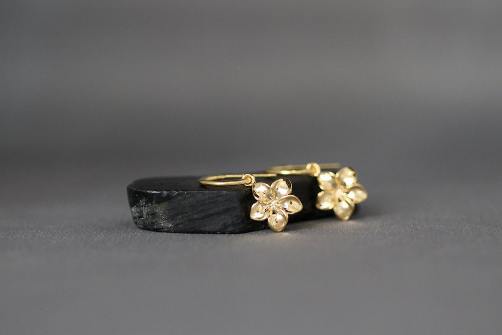 Plumeria Flower Charm Earrings with Gold Vermeil Post Hoops