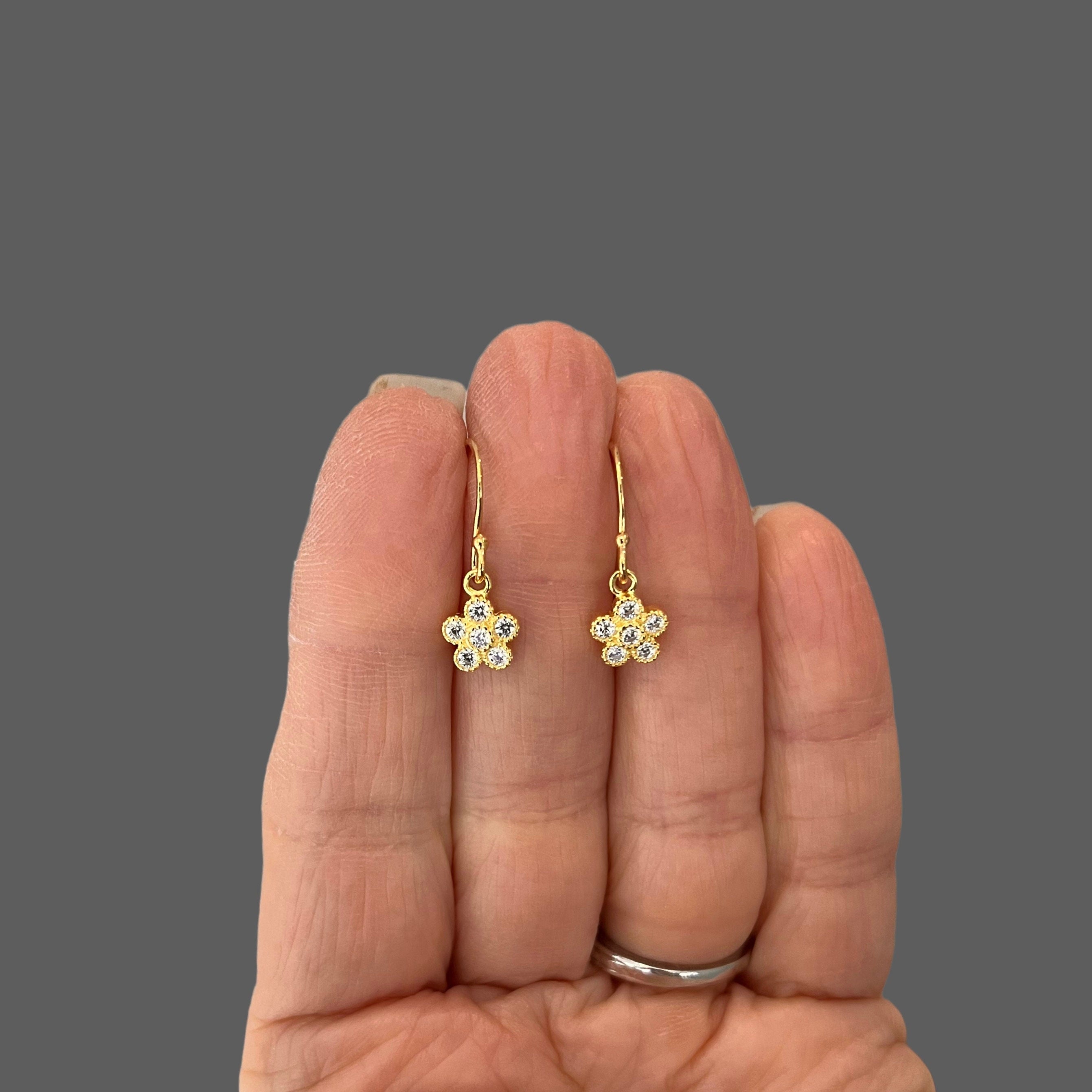 Gold Vermeil Flower Charm Earrings with Cubic Zirconia