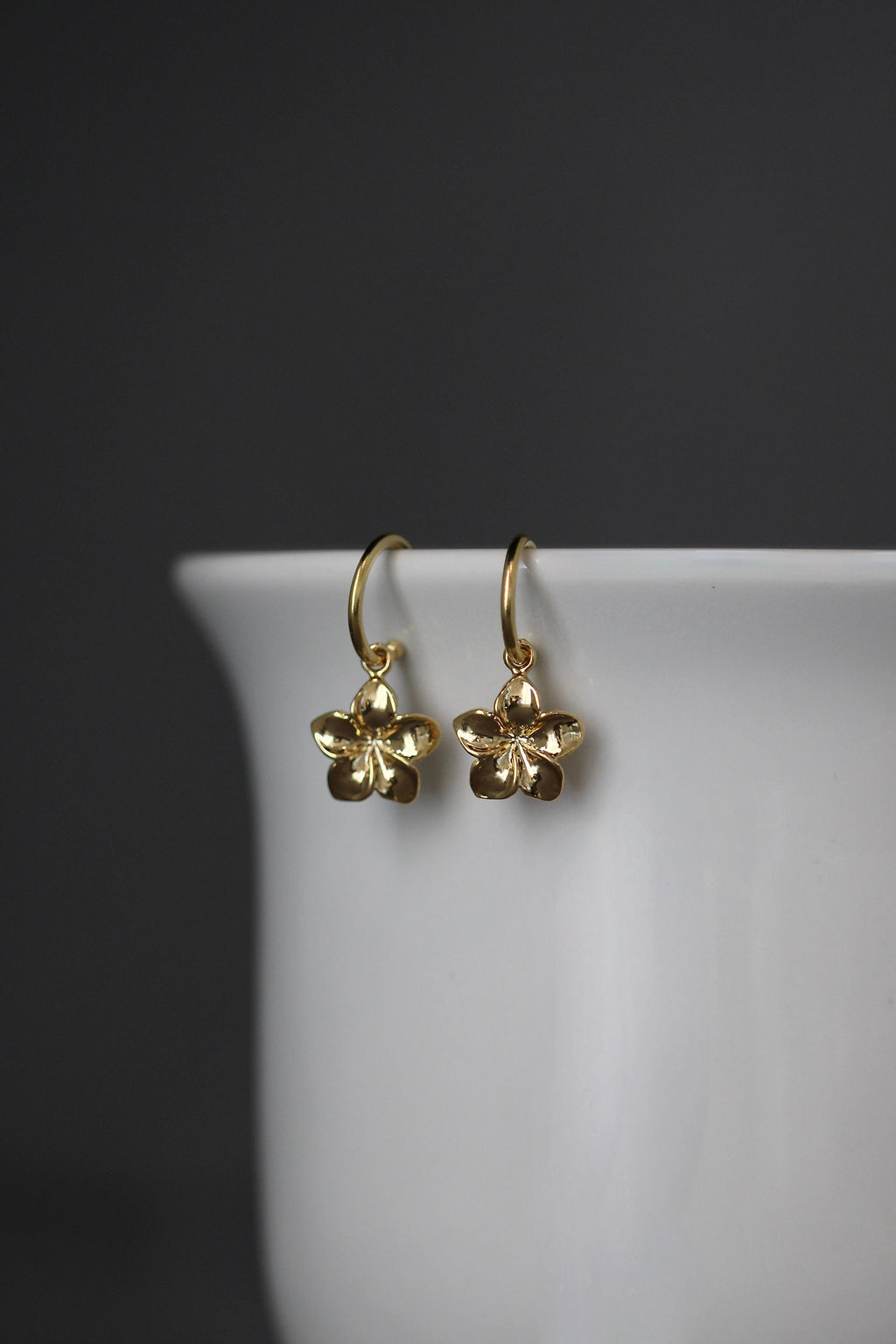 Plumeria Flower Charm Earrings with Gold Vermeil Post Hoops