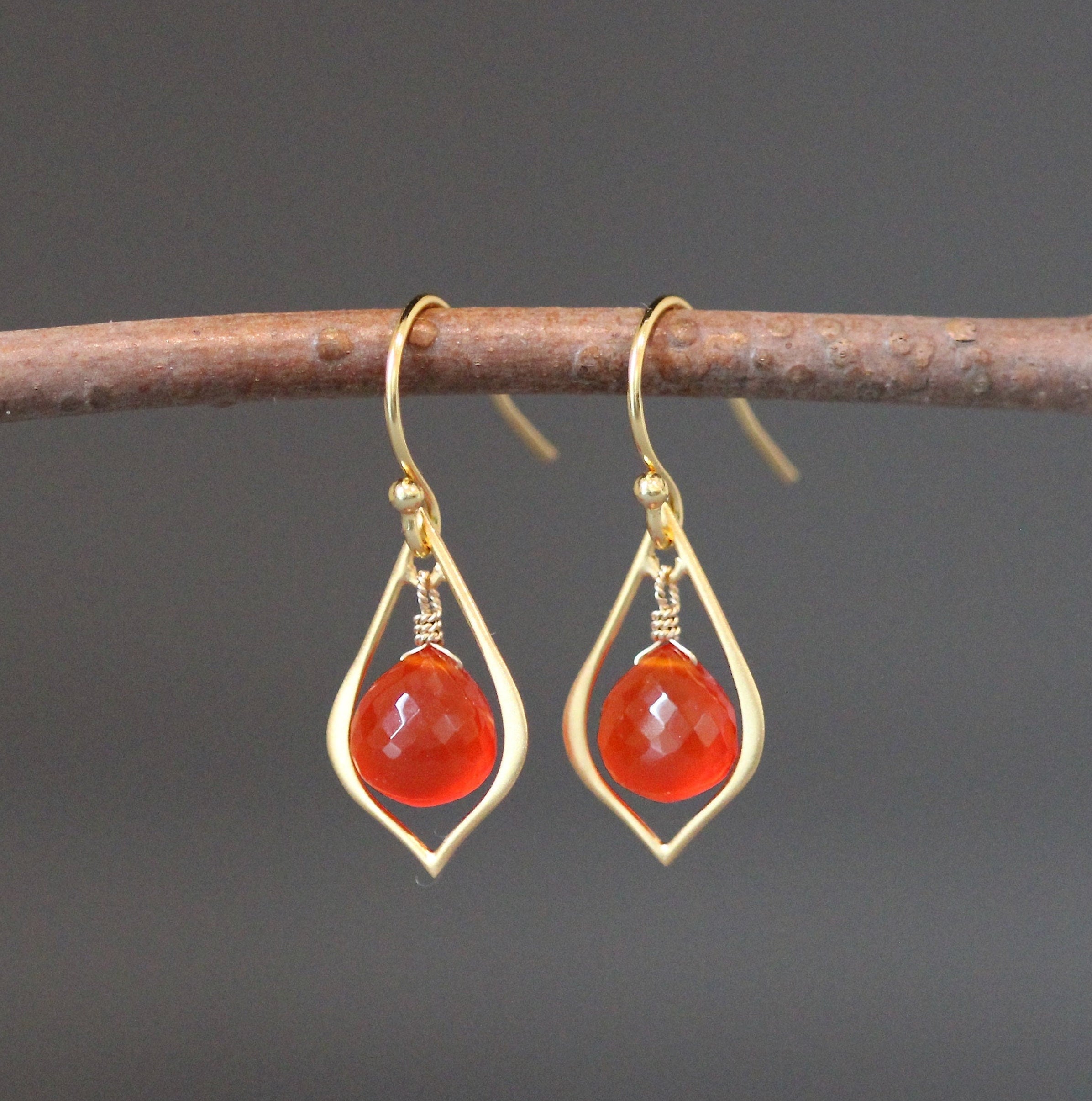 Carnelian and Gold Vermeil Chandelier Dangle Earrings