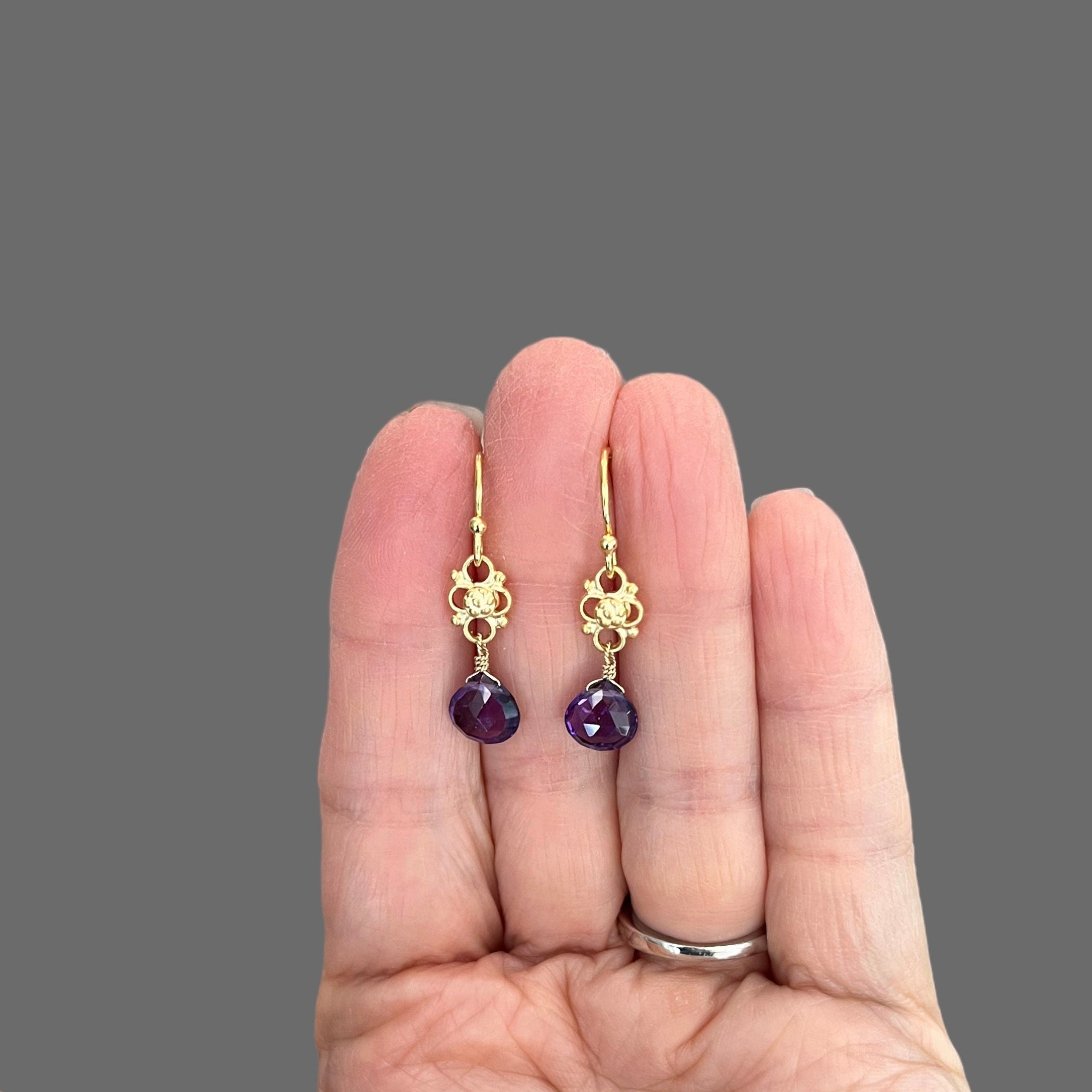 Amethyst Quartz and Gold Vermeil Link Dangle Earrings