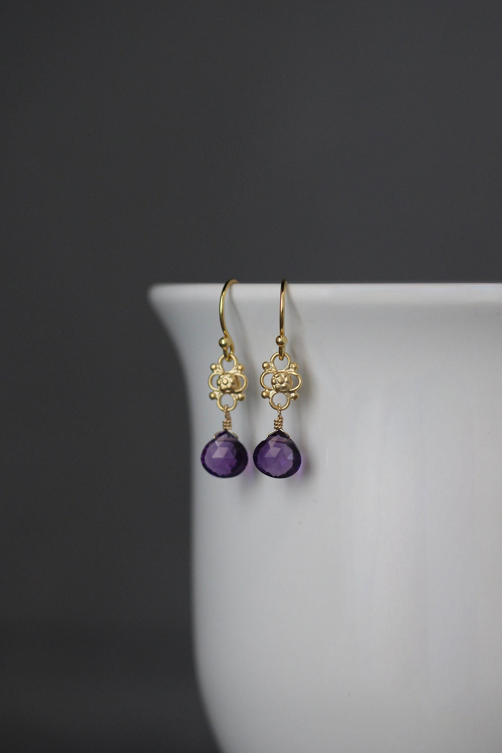 Amethyst Quartz and Gold Vermeil Link Dangle Earrings
