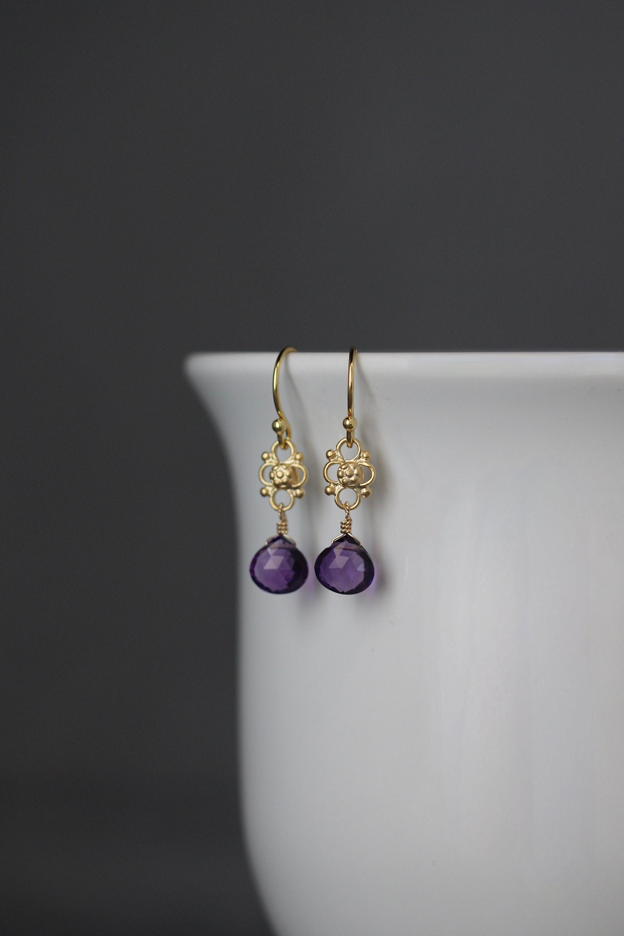 Amethyst Quartz and Gold Vermeil Link Dangle Earrings