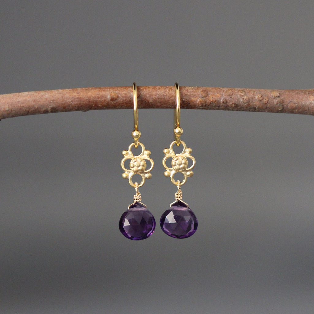Amethyst Quartz and Gold Vermeil Link Dangle Earrings