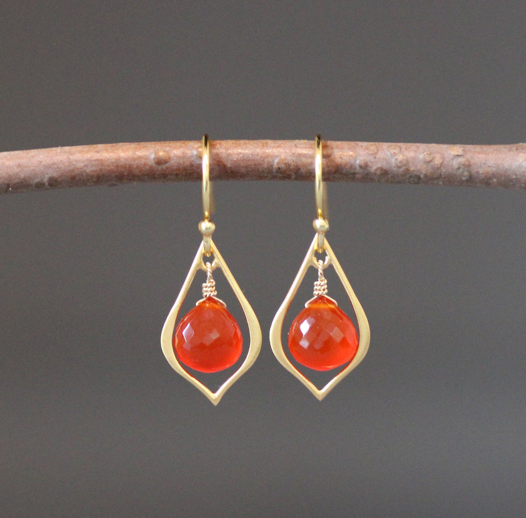 Carnelian and Gold Vermeil Chandelier Dangle Earrings