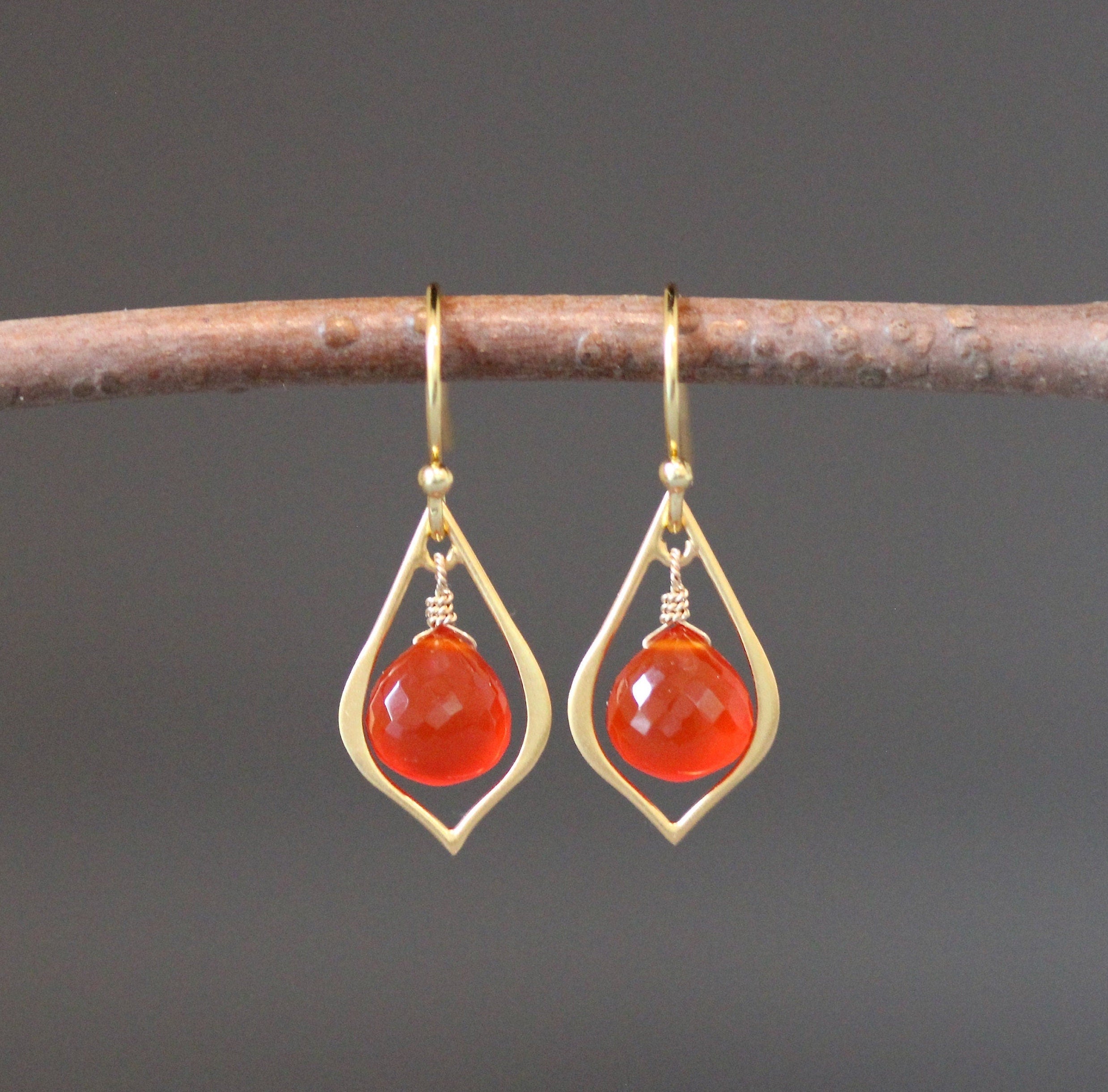 Carnelian and Gold Vermeil Chandelier Dangle Earrings