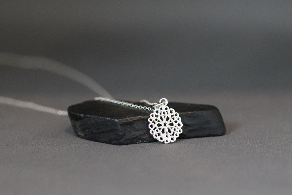 Small Sterling Silver Filigree Flower Charm Pendant Necklace