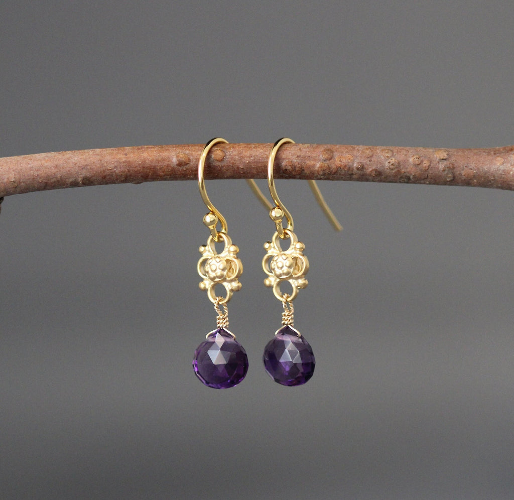 Amethyst Quartz and Gold Vermeil Link Dangle Earrings