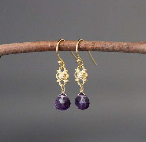 Amethyst Quartz and Gold Vermeil Link Dangle Earrings