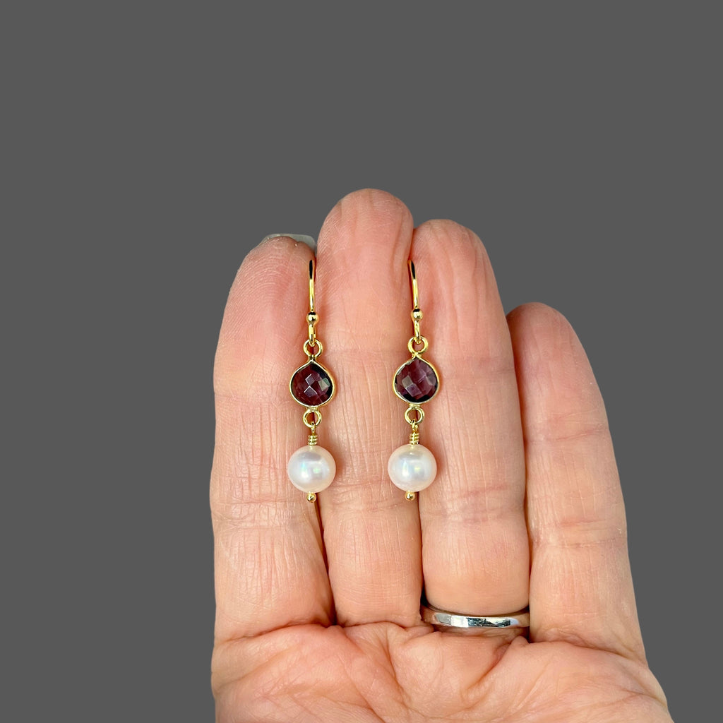 Amethyst Quartz and Freshwater Pearl Gold Vermeil Dangle Earrings