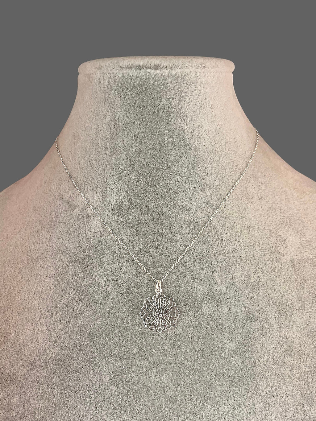 Silver Filigree Floral Charm Pendant Necklace