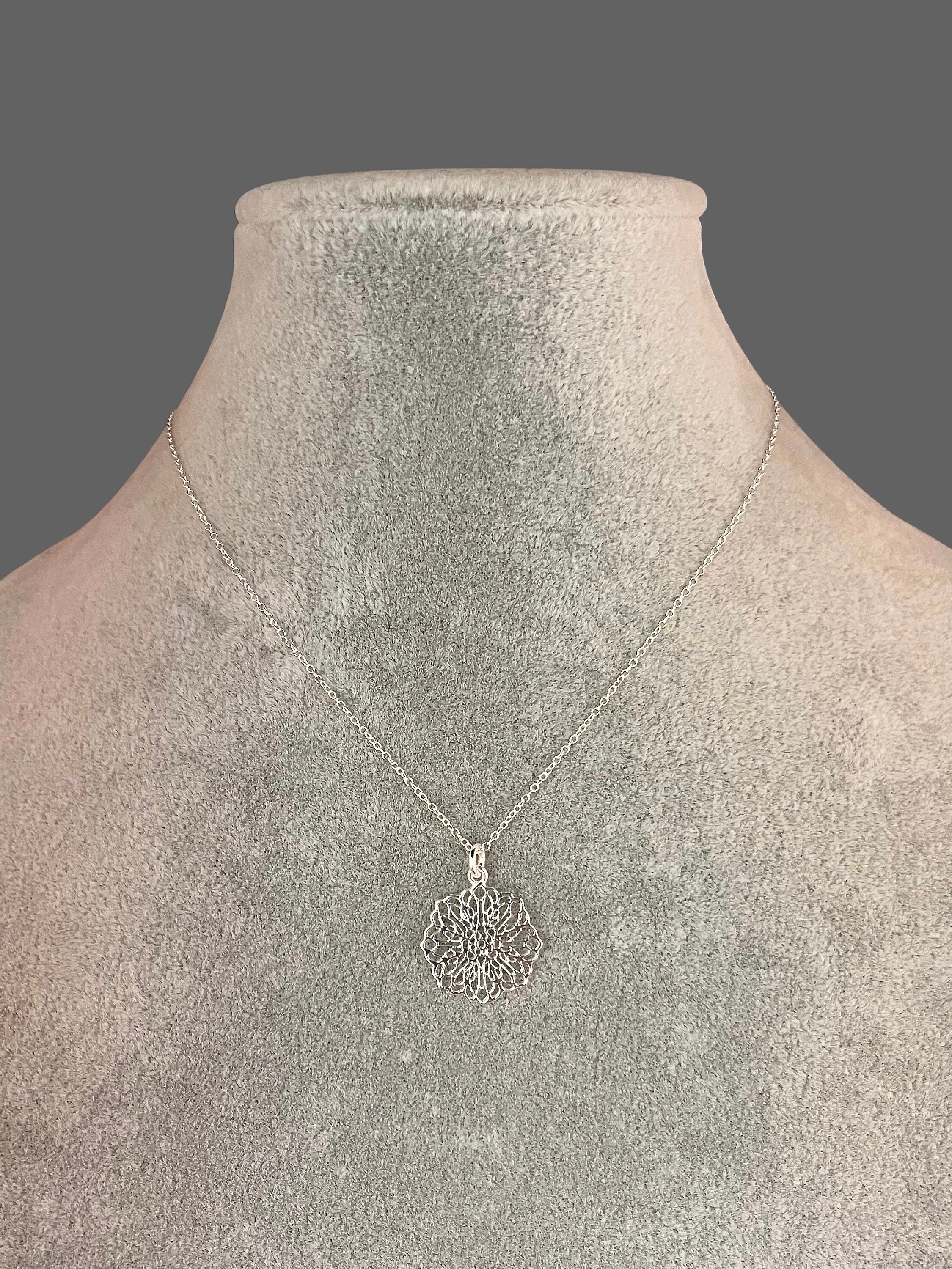 Silver Filigree Floral Charm Pendant Necklace