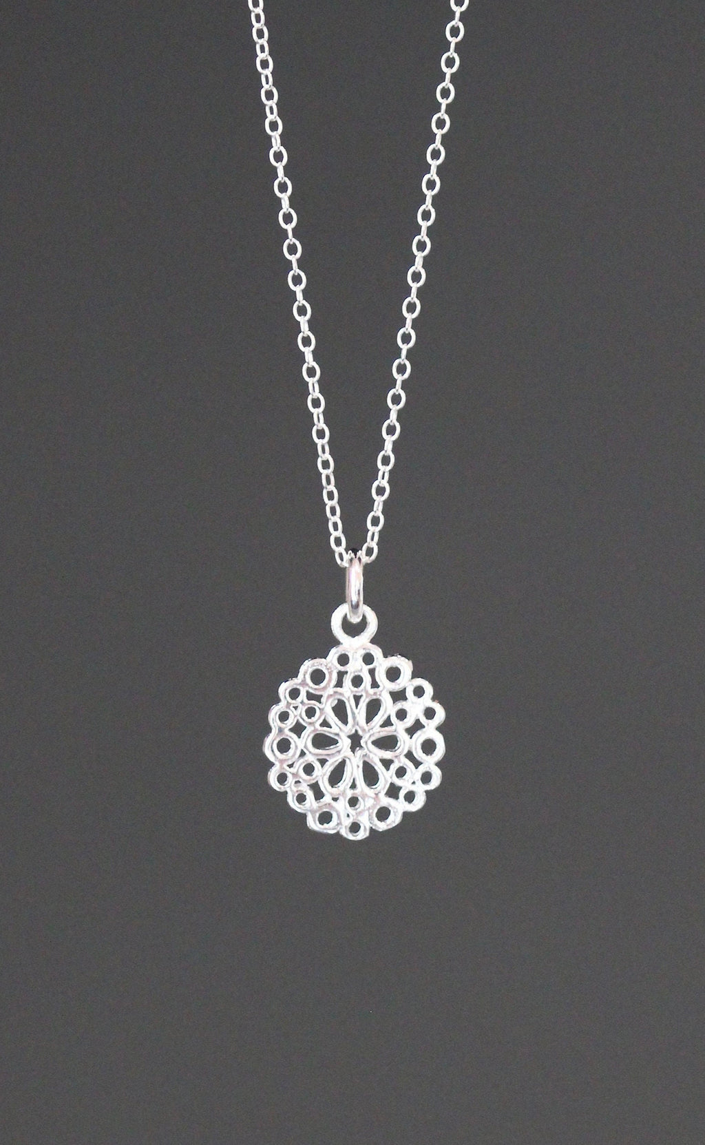 Small Sterling Silver Filigree Flower Charm Pendant Necklace