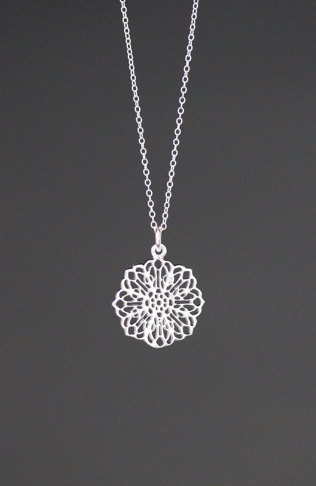 Silver Filigree Floral Charm Pendant Necklace
