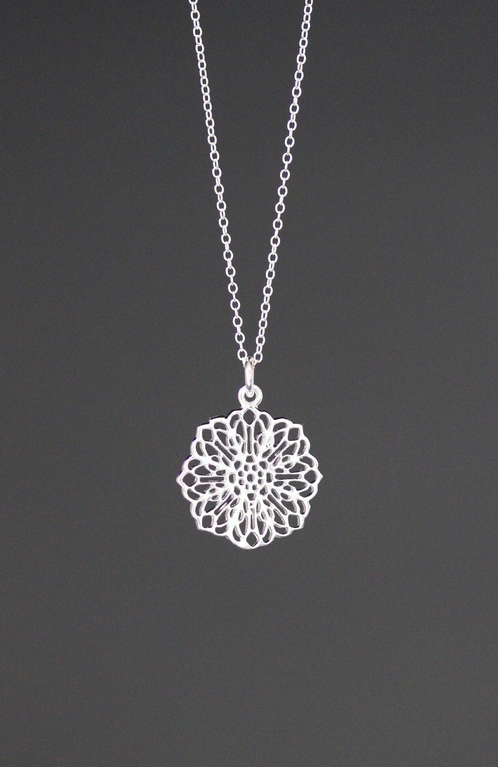 Silver Filigree Floral Charm Pendant Necklace