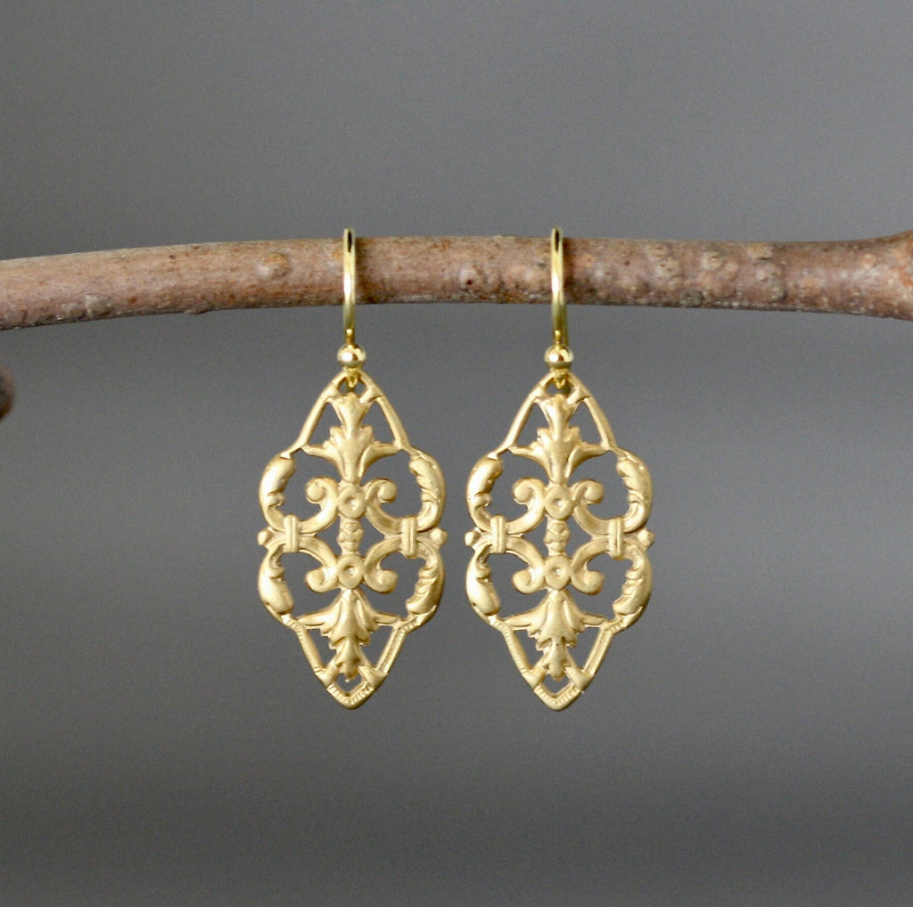 Matte Gold Vermeil Filigree Lightweight Dangle Earrings