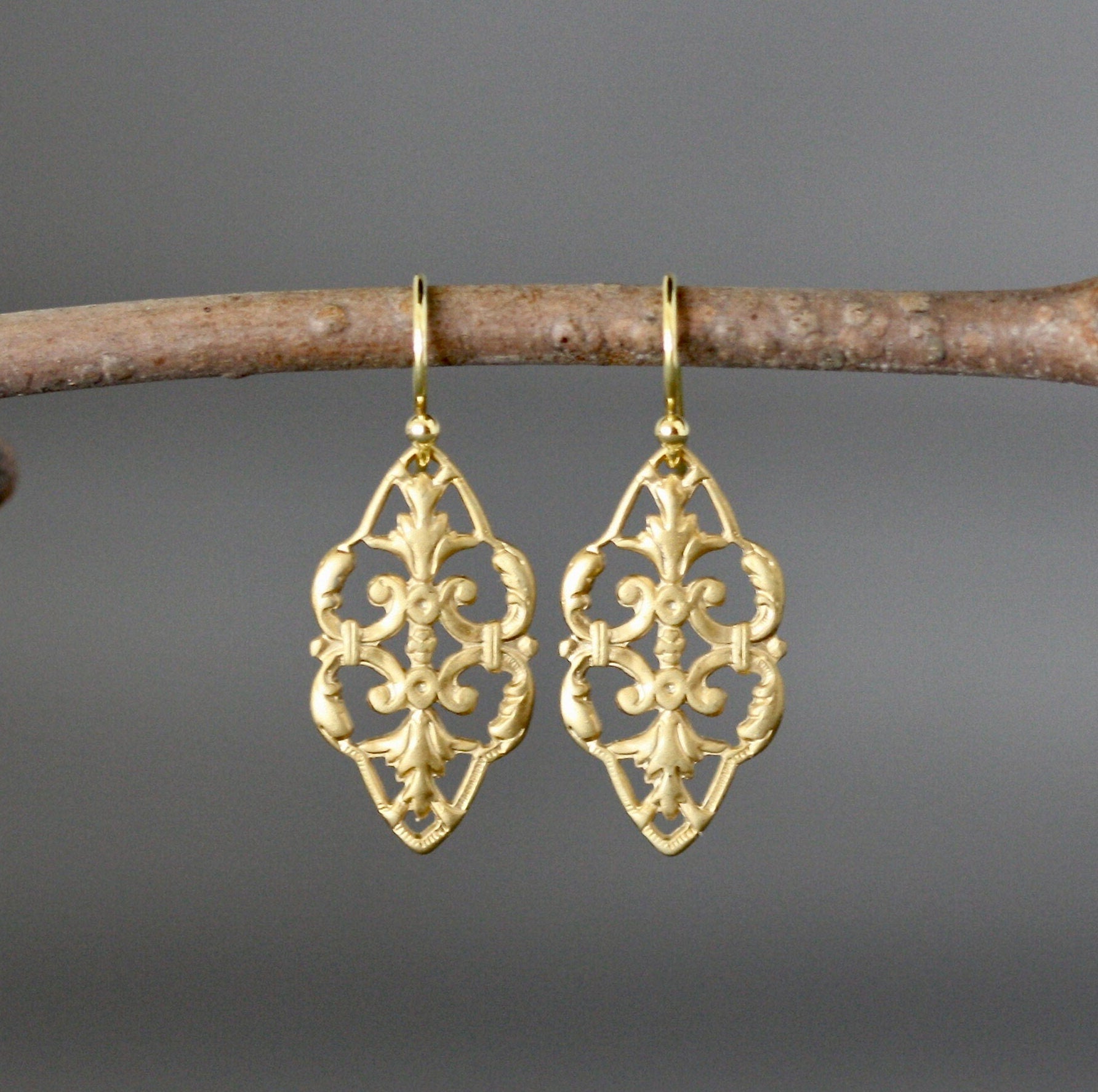 Matte Gold Vermeil Filigree Lightweight Dangle Earrings
