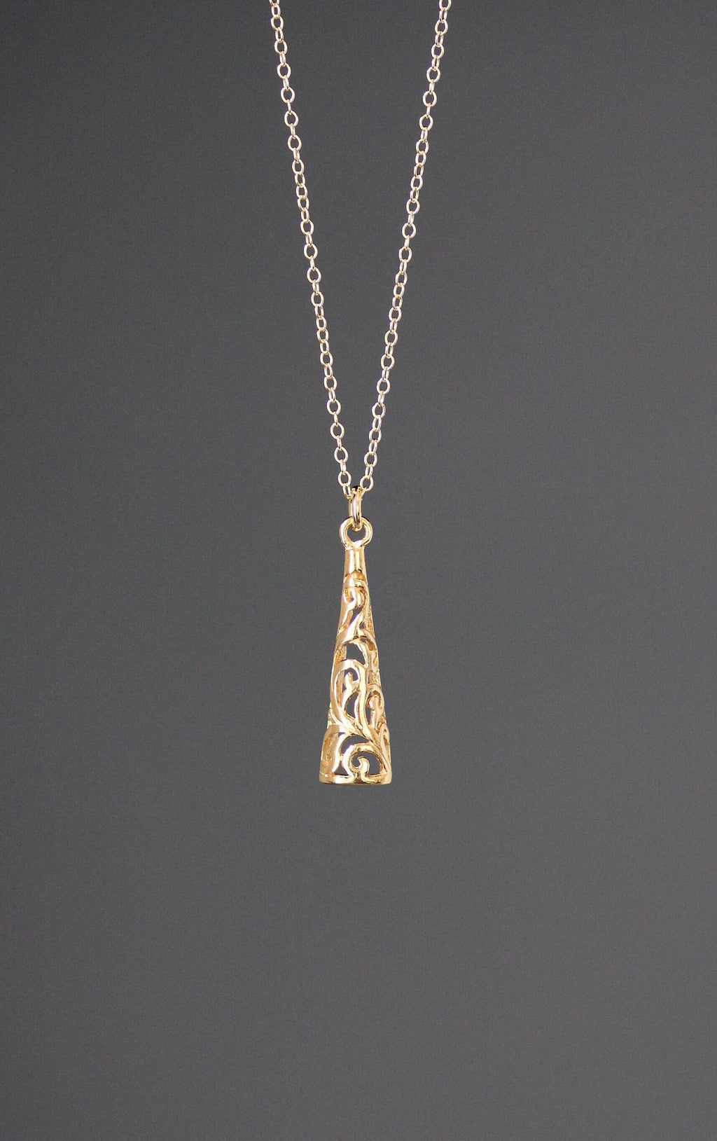 Gold Vermeil Filigree Charm Pendant Necklace