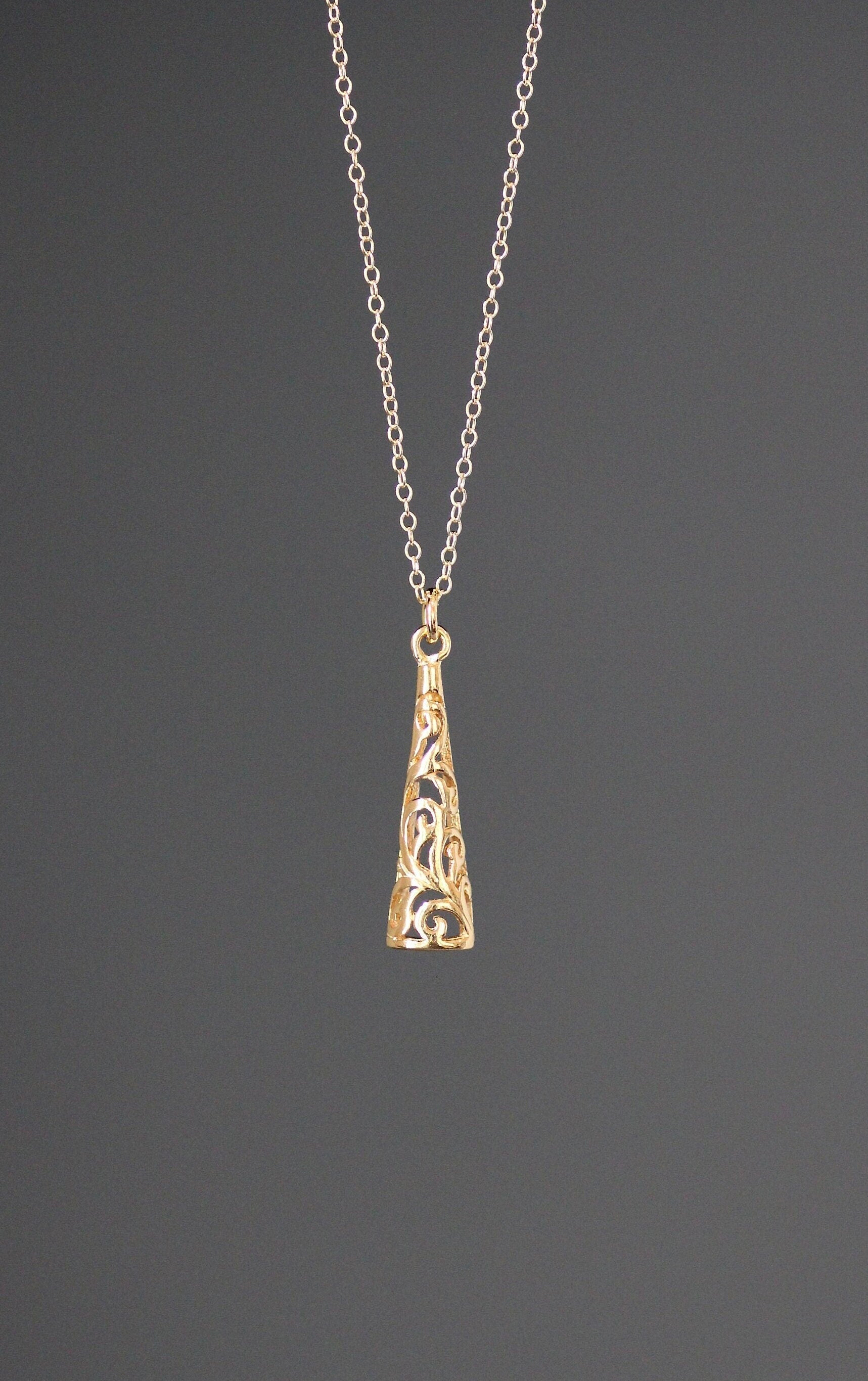 Gold Vermeil Filigree Charm Pendant Necklace