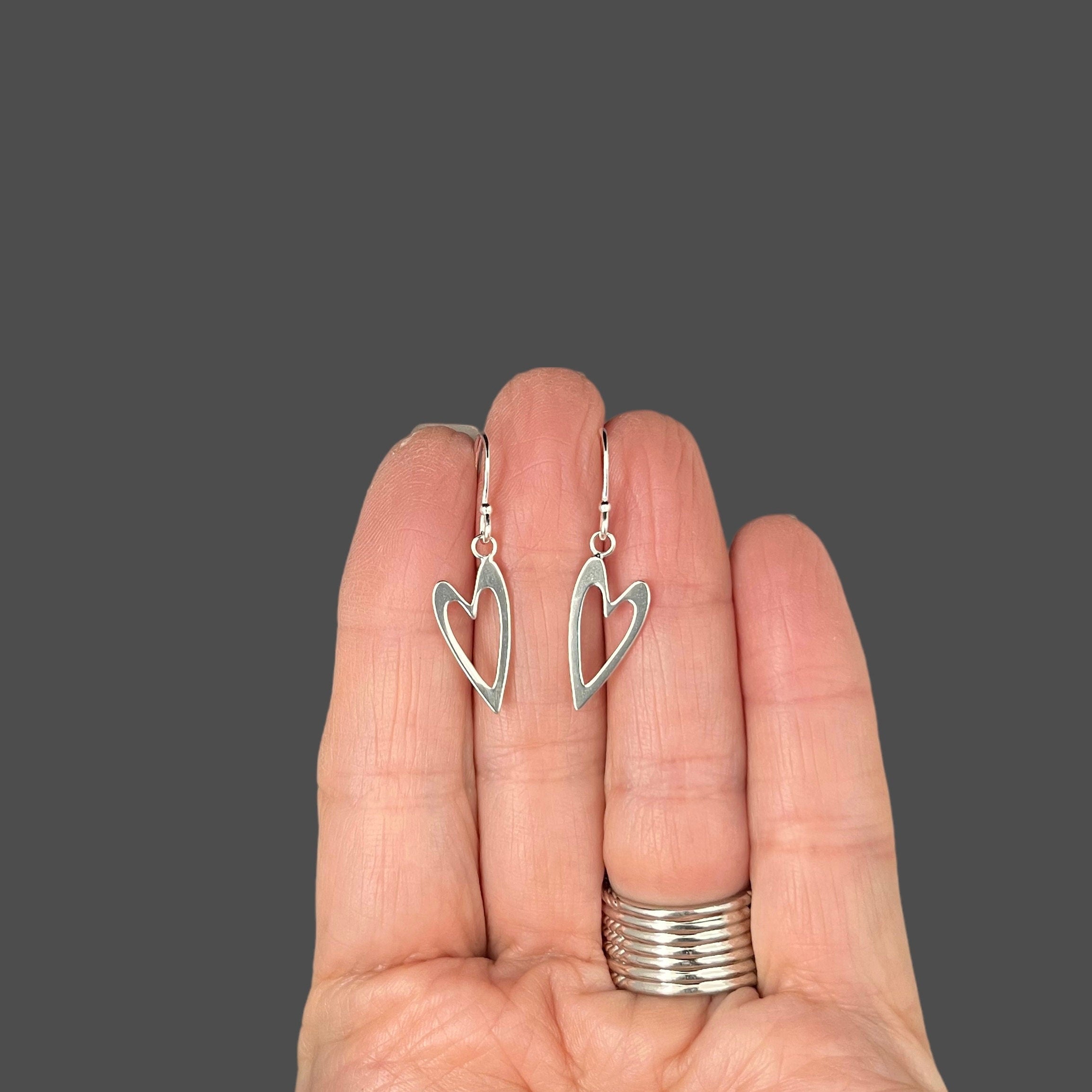 Open Heart Sterling Silver Dangle Earrings