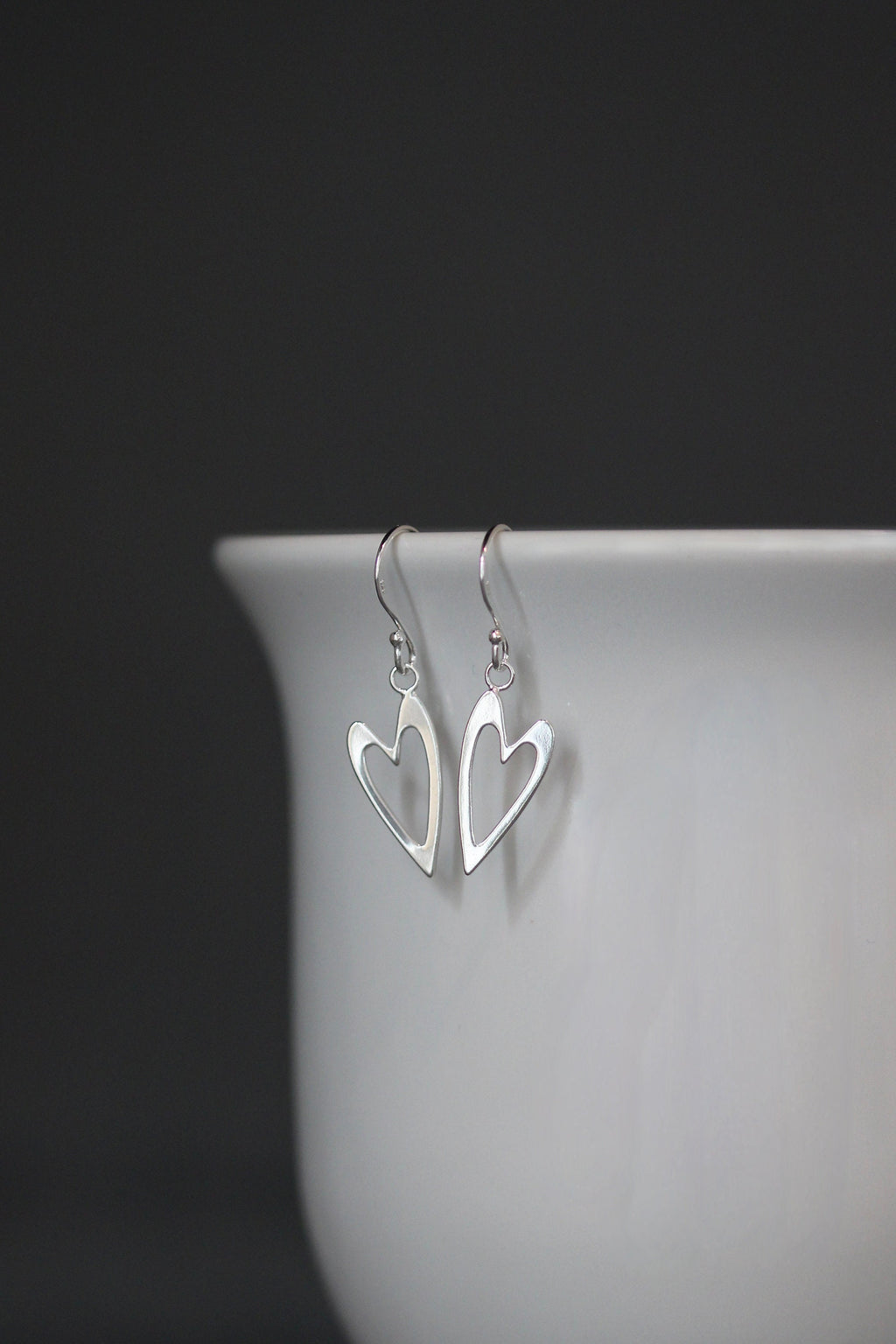 Open Heart Sterling Silver Dangle Earrings