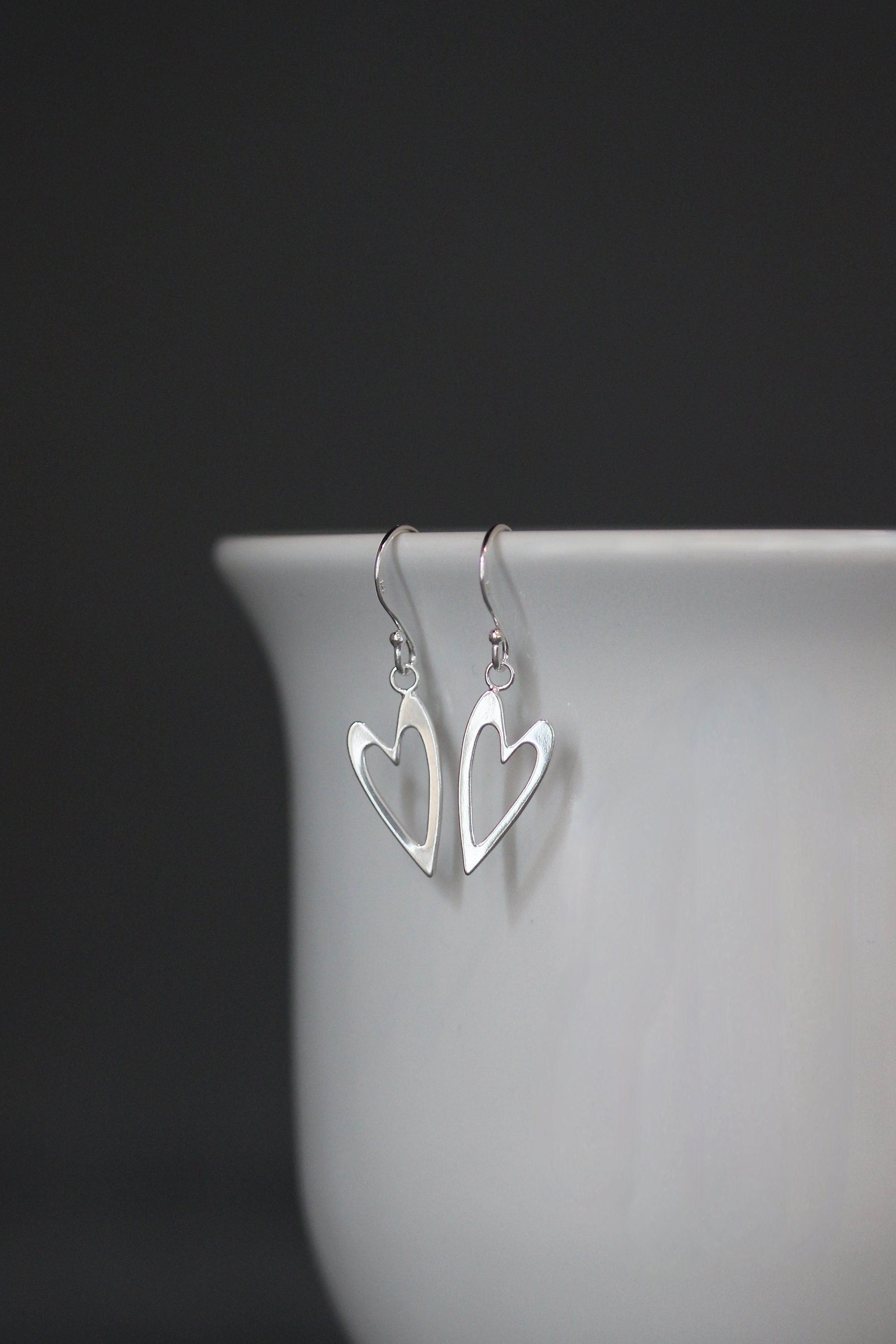 Open Heart Sterling Silver Dangle Earrings