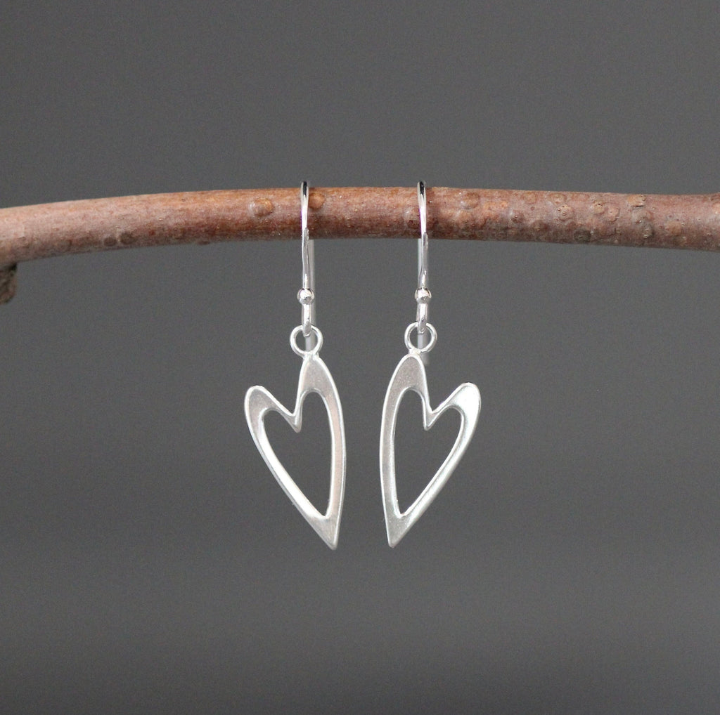 Open Heart Sterling Silver Dangle Earrings