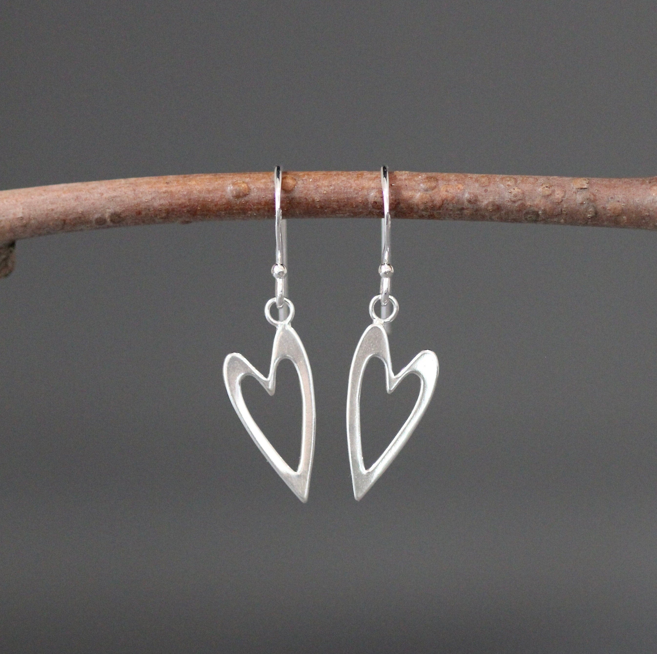 Open Heart Sterling Silver Dangle Earrings