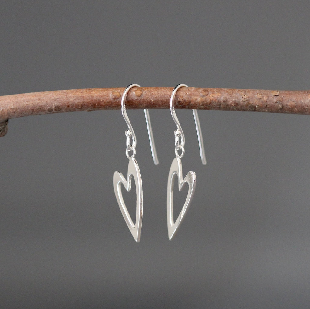 Open Heart Sterling Silver Dangle Earrings