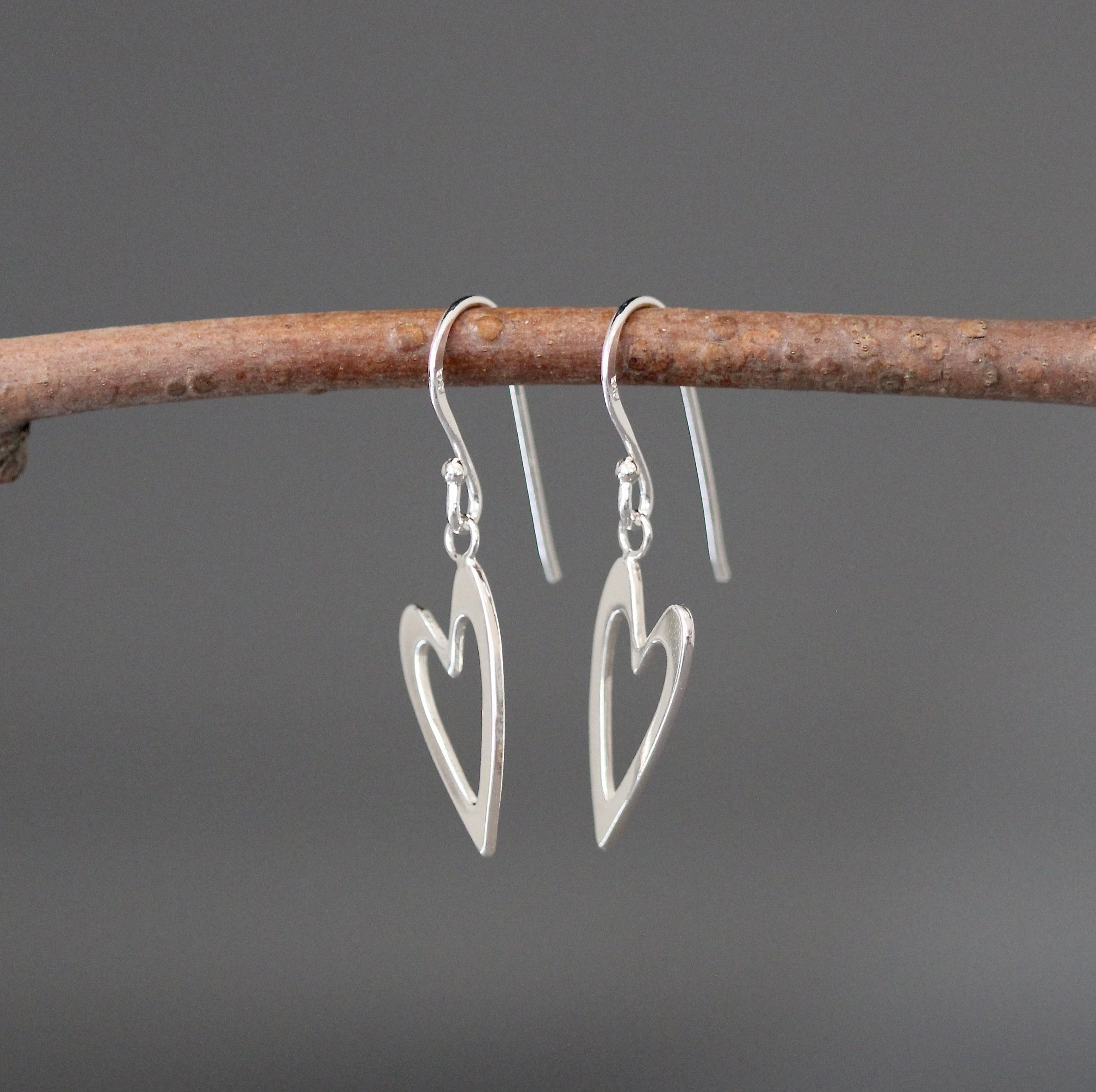 Open Heart Sterling Silver Dangle Earrings
