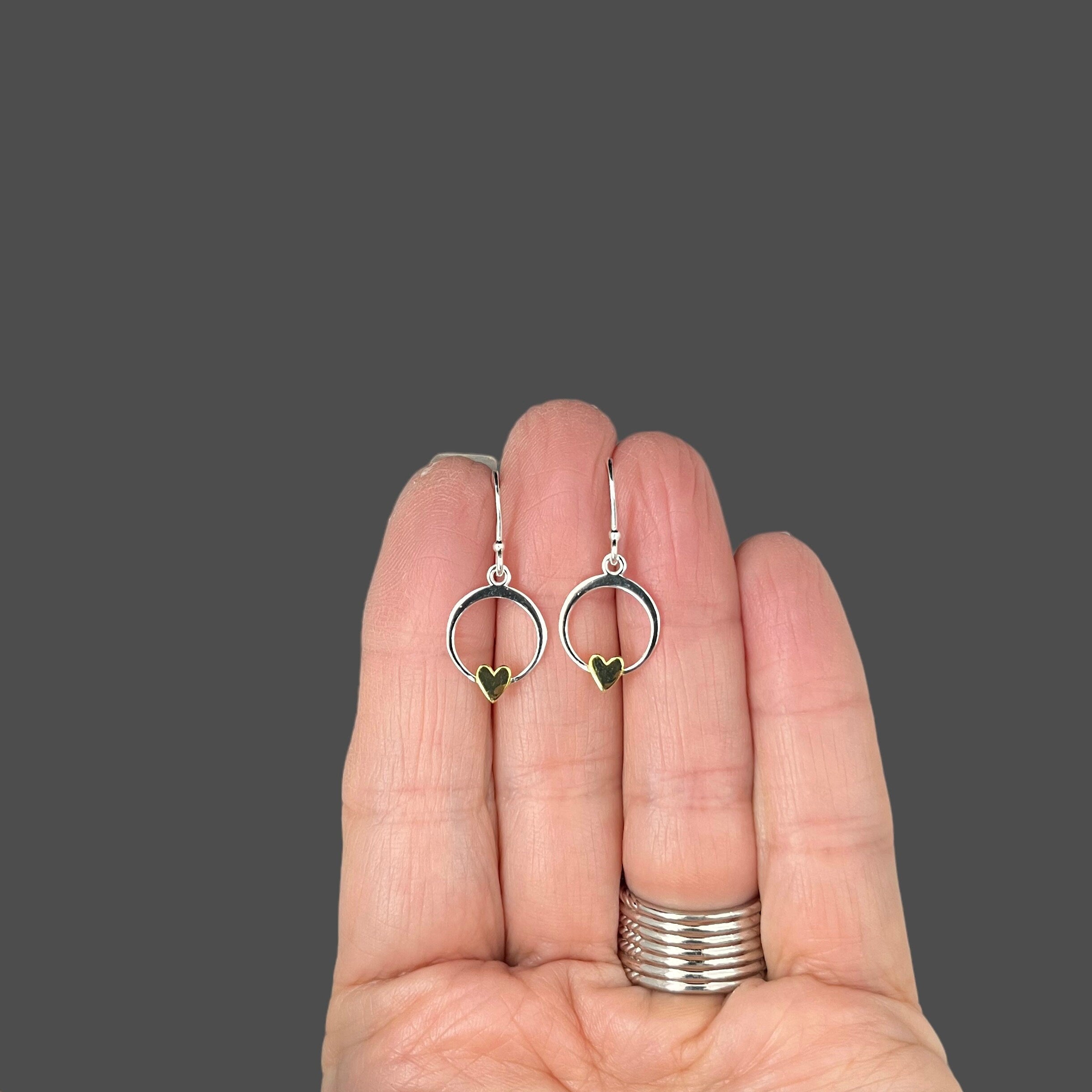 Sterling Silver and Gold Vermeil Heart Charm Dangle Earrings