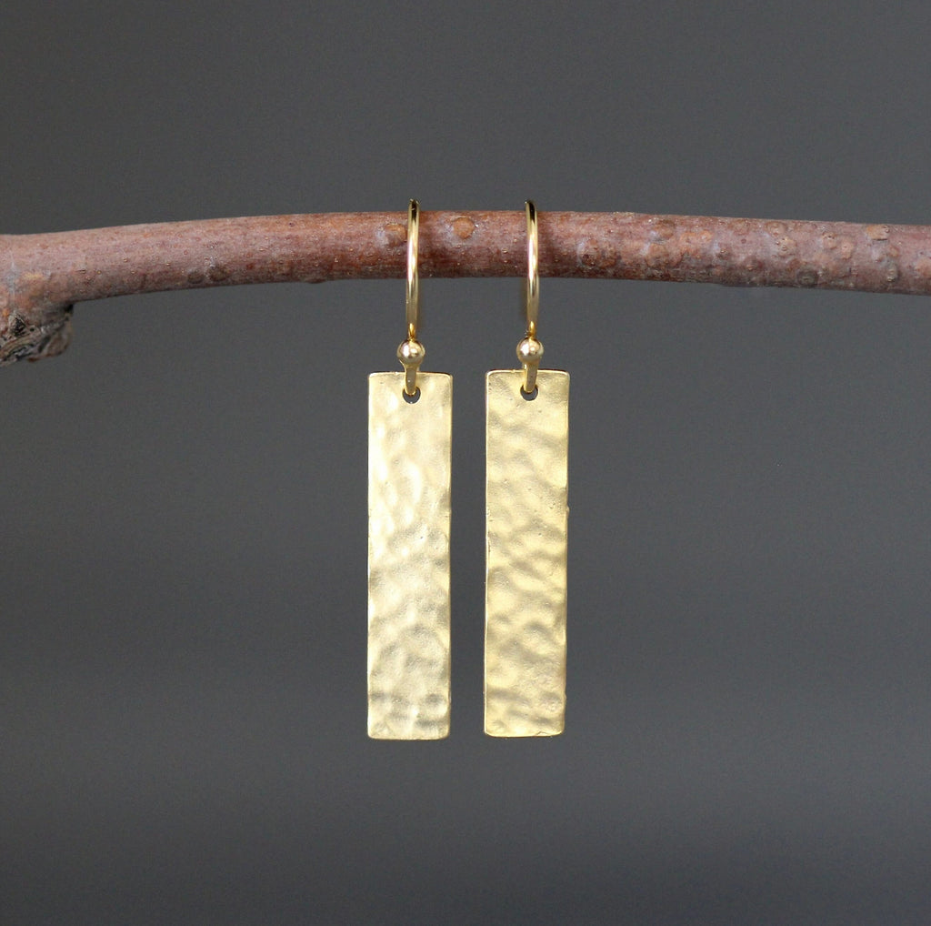 Hammered Bali Silver Rectangle Dangle Earrings