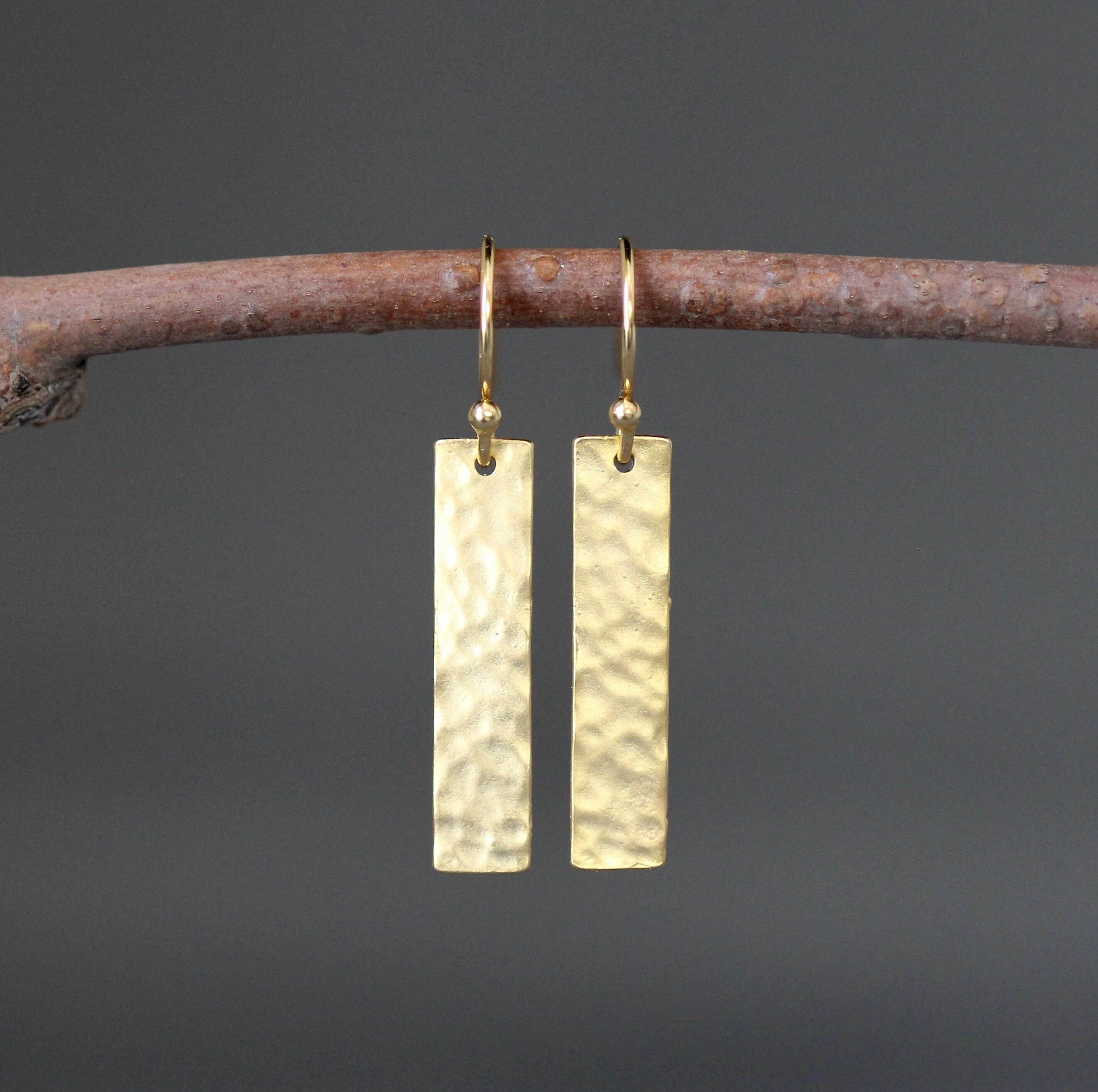 Hammered Bali Silver Rectangle Dangle Earrings