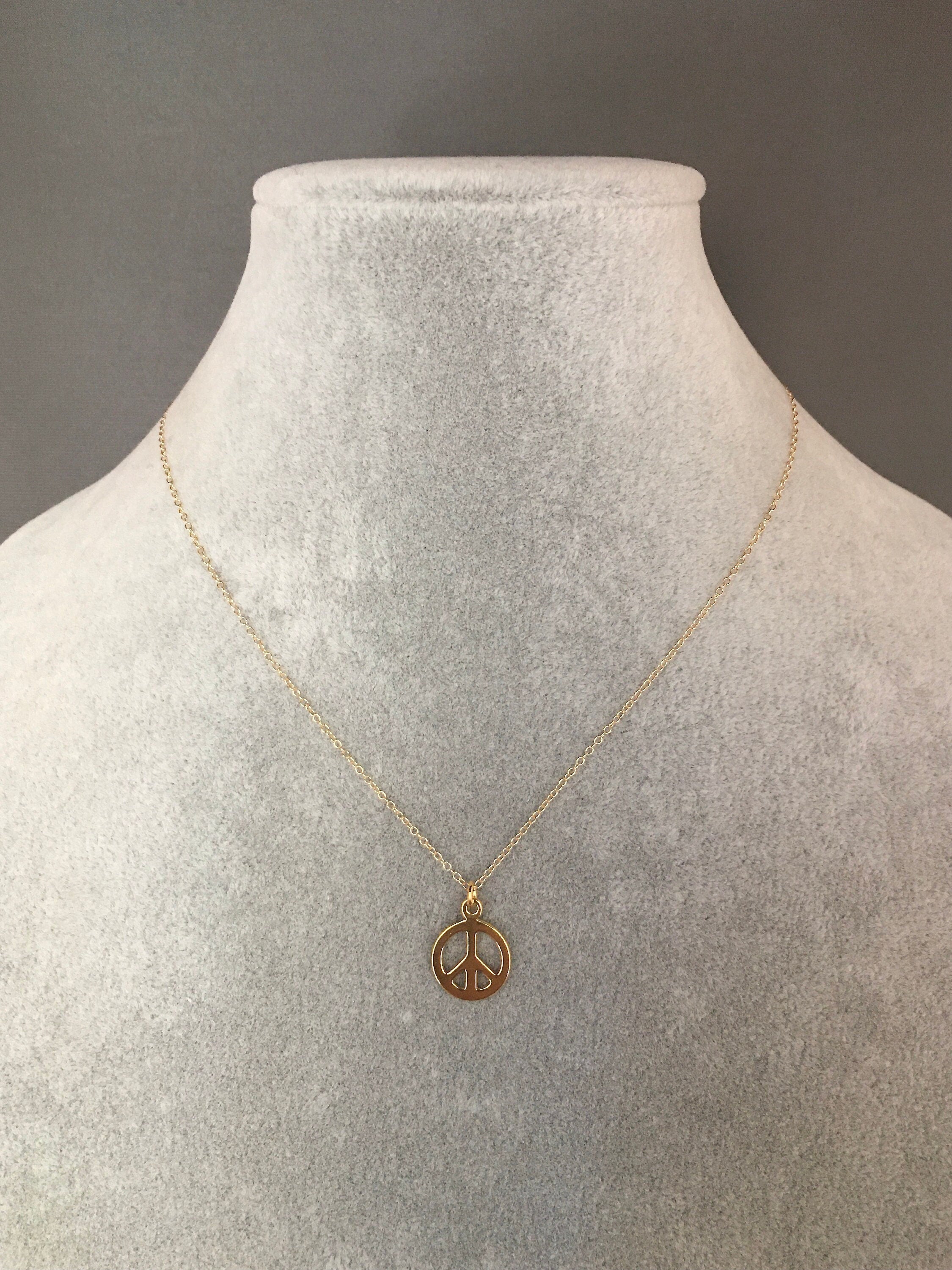 Gold Vermeil Peace Sign Charm Pendant Necklace