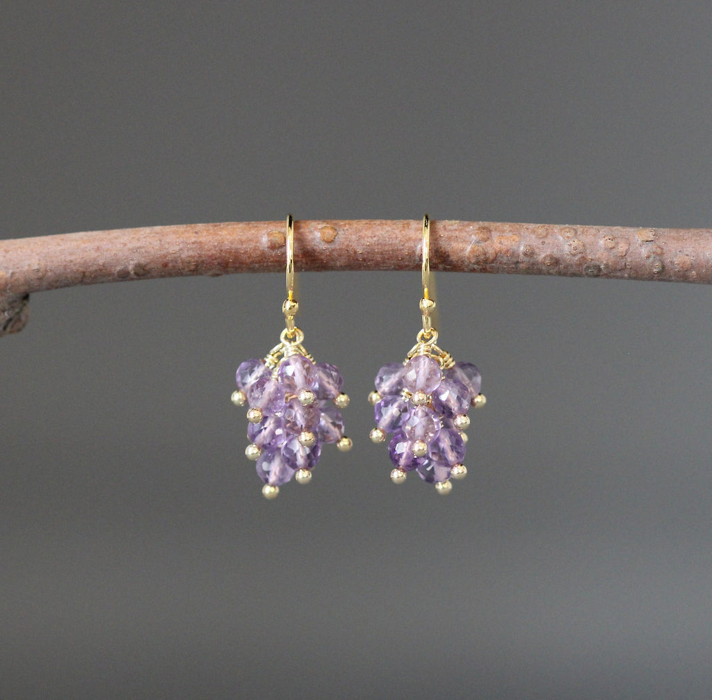 Amethyst Cluster Dangle Earrings in Gold Vermeil