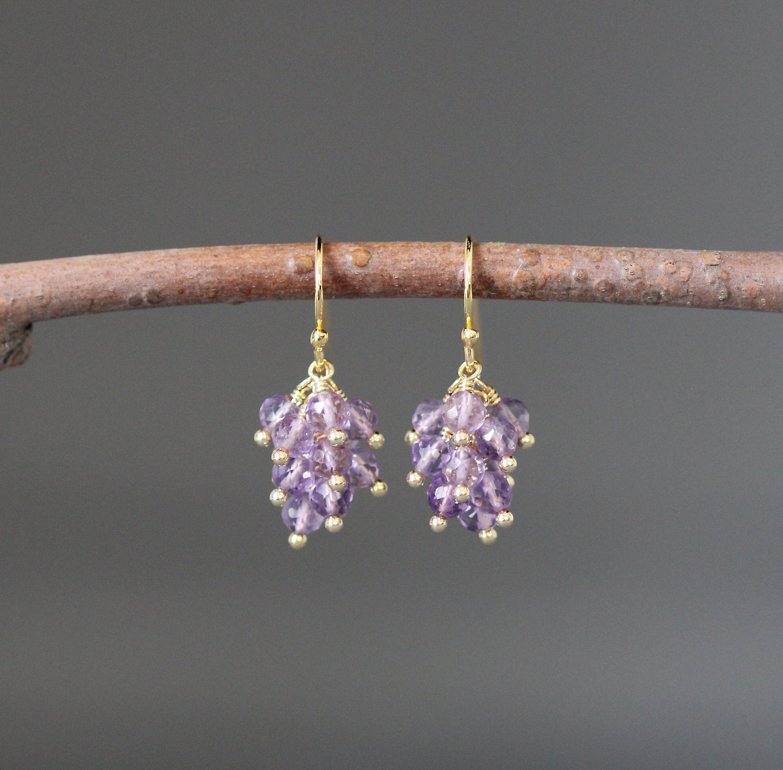 Amethyst Cluster Dangle Earrings in Gold Vermeil