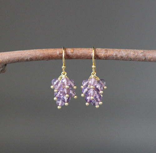 Amethyst Cluster Dangle Earrings in Gold Vermeil