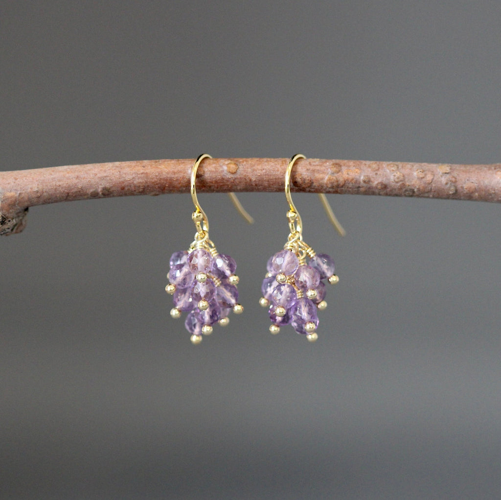 Amethyst Cluster Dangle Earrings in Gold Vermeil