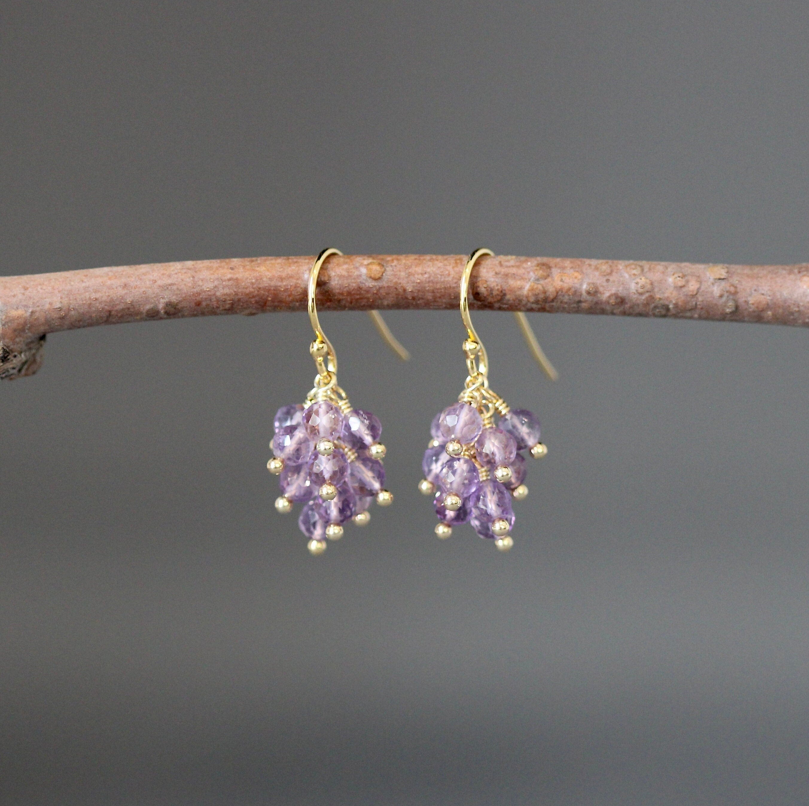 Amethyst Cluster Dangle Earrings in Gold Vermeil