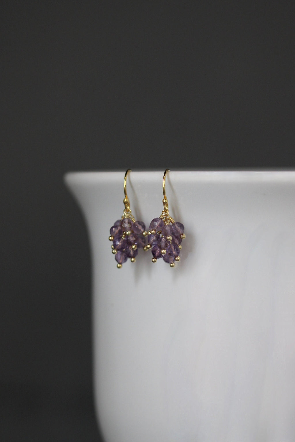 Amethyst Cluster Dangle Earrings in Gold Vermeil